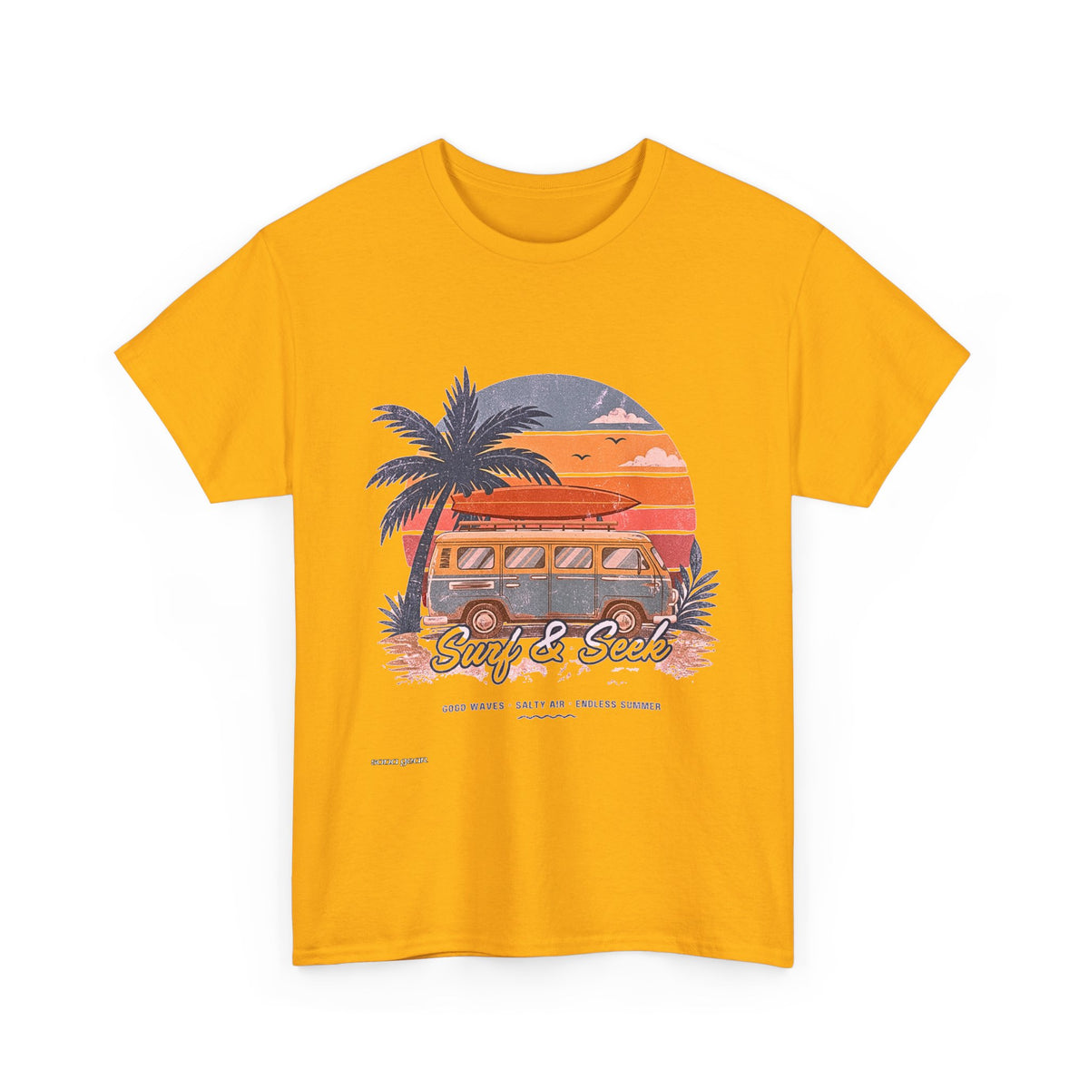 Surf & Seek Vintage Van T-Shirt — Retro Beach Sunset Tee