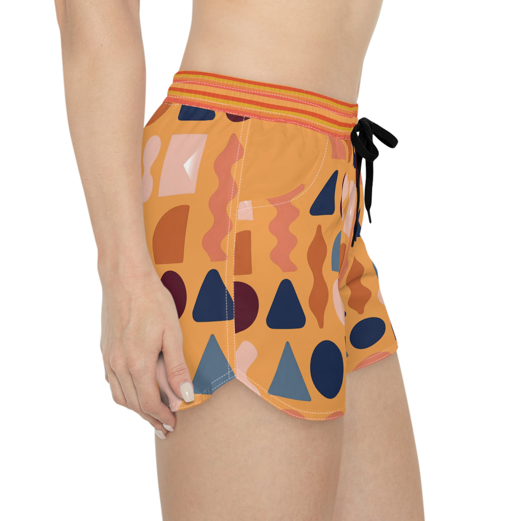 Abstract Shapes Women's Casual Shorts — Retro Geometric Print Summer Lounge Shorts
