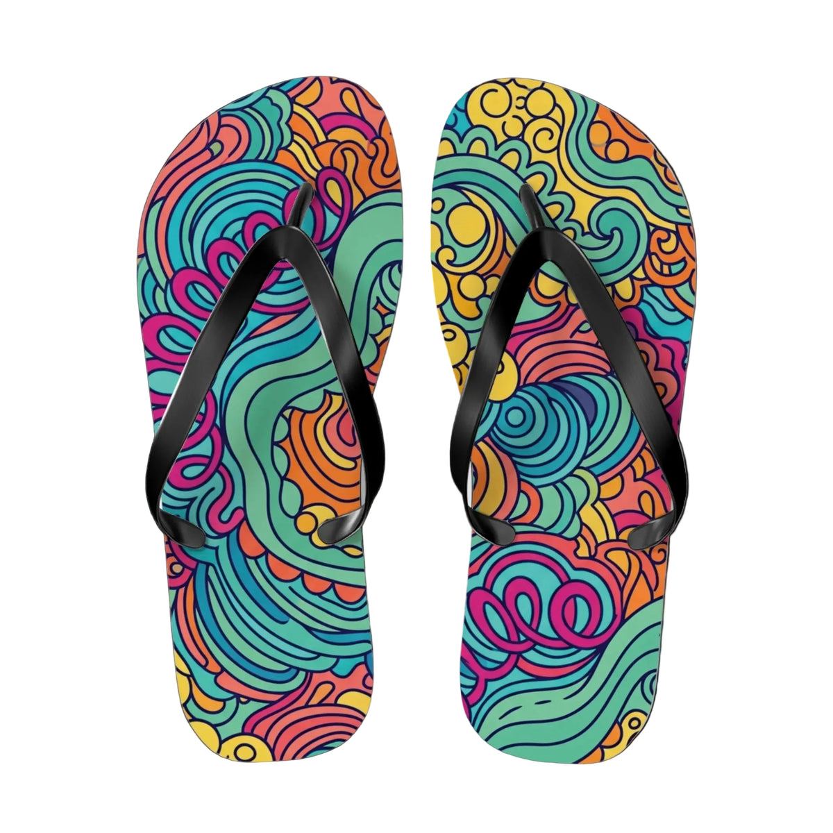 Colorful Swirl Flip Flops — Vibrant Abstract Beach Sandals
