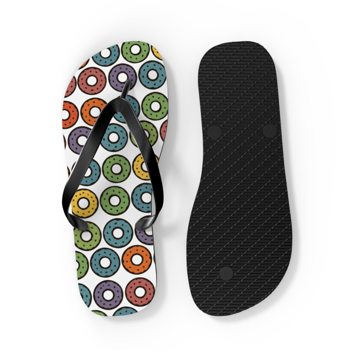 Donut Pattern Flip Flops — Colorful Retro Pool & Beach Sandals
