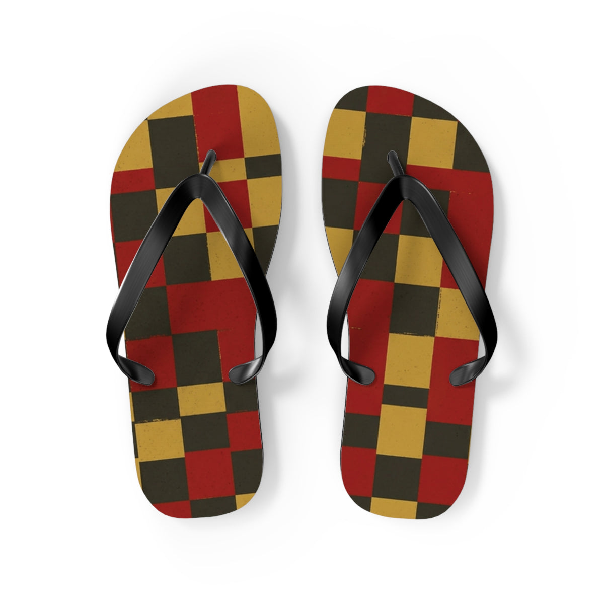 Checkerboard Flip Flops – Retro Red, Mustard & Olive Summer Sandals