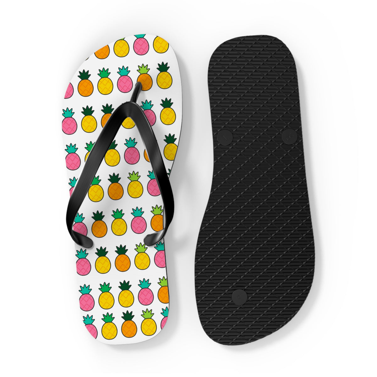 Pineapple Pattern Flip Flops — Colorful Tropical Beach Sandals