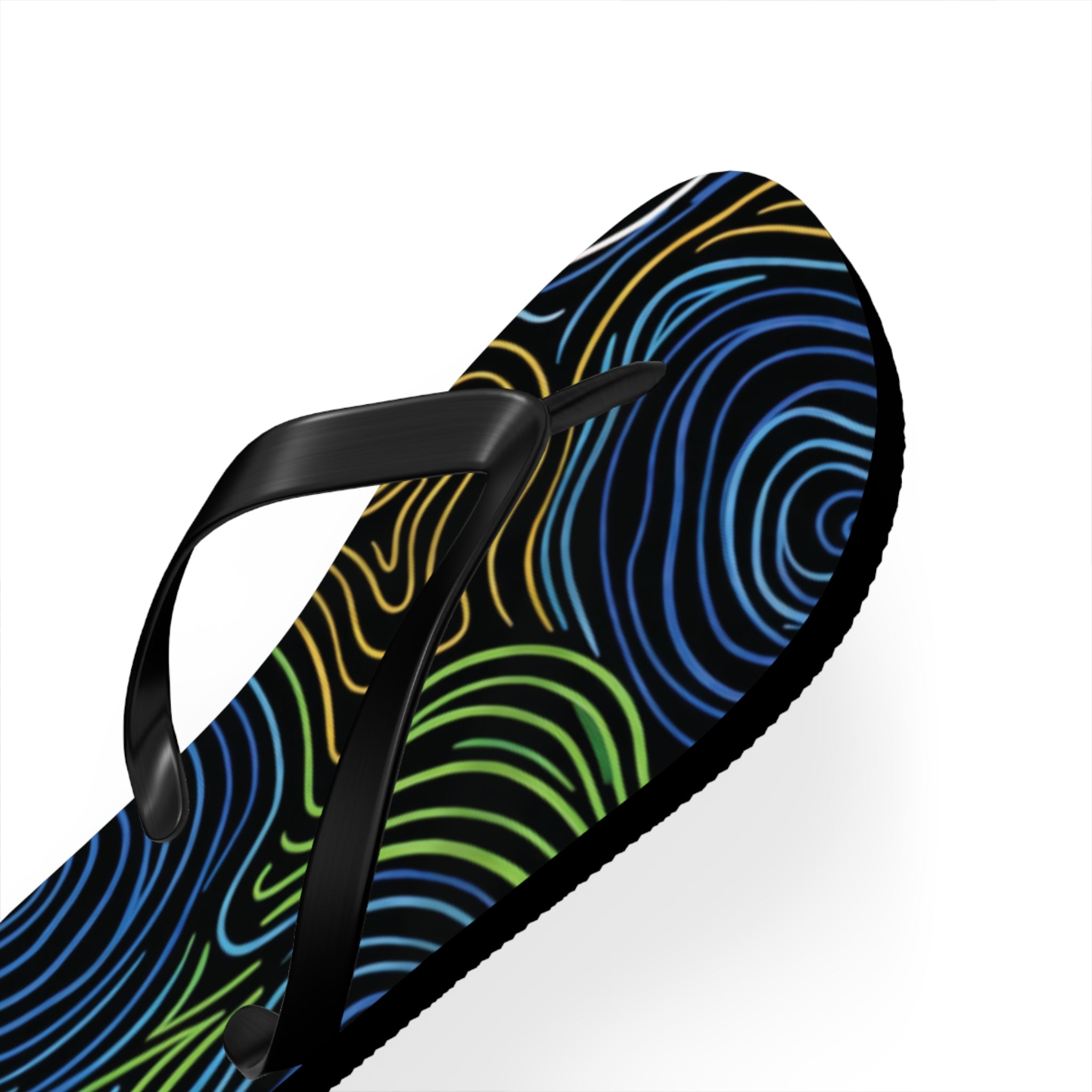 Psychedelic Swirl Flip Flops — Tropical Abstract Beach Sandals