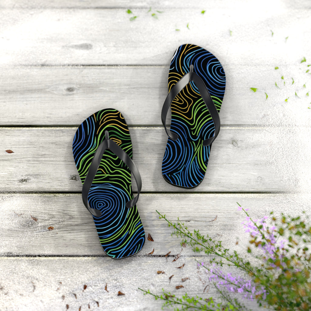 Psychedelic Swirl Flip Flops — Tropical Abstract Beach Sandals