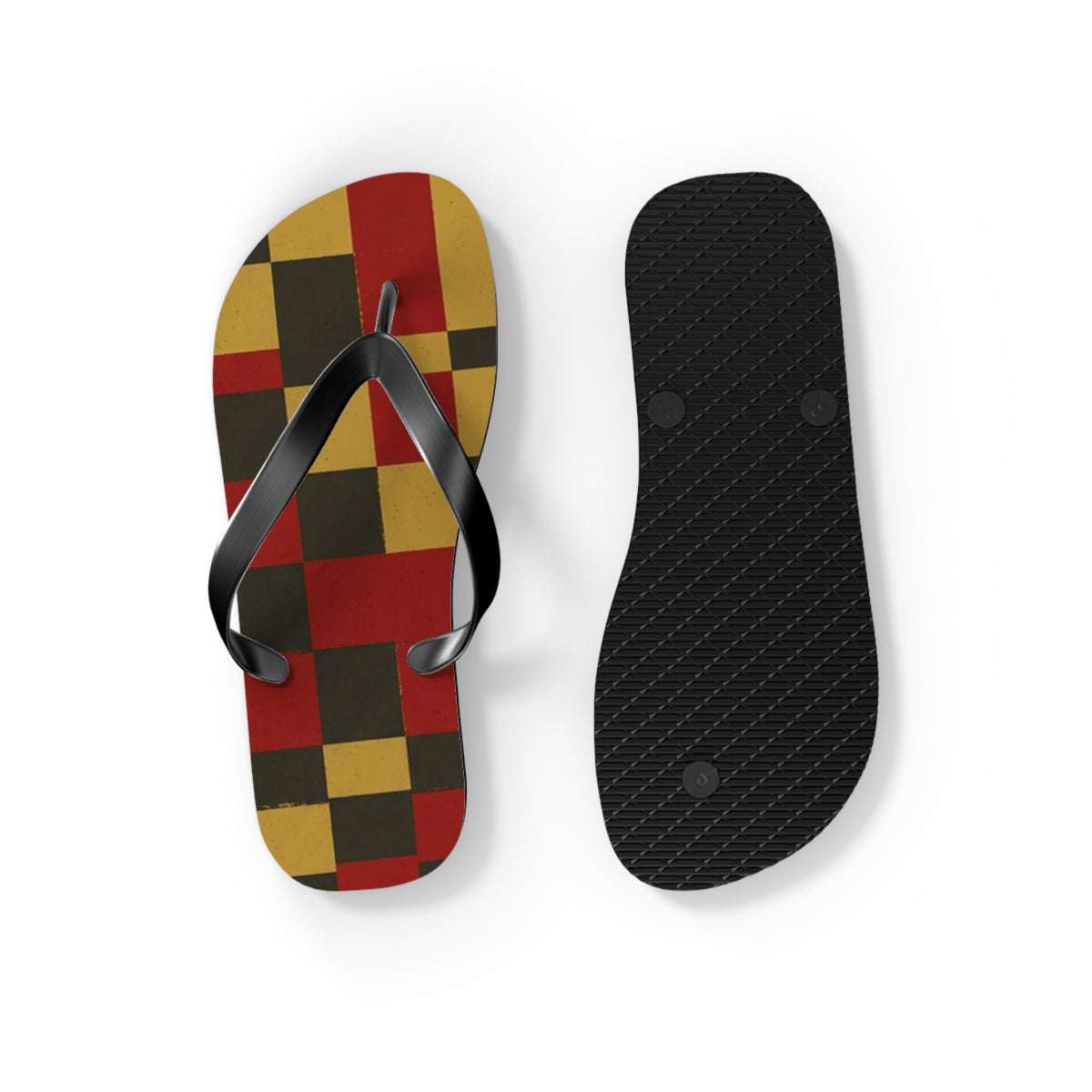 Checkerboard Flip Flops – Retro Red, Mustard & Olive Summer Sandals