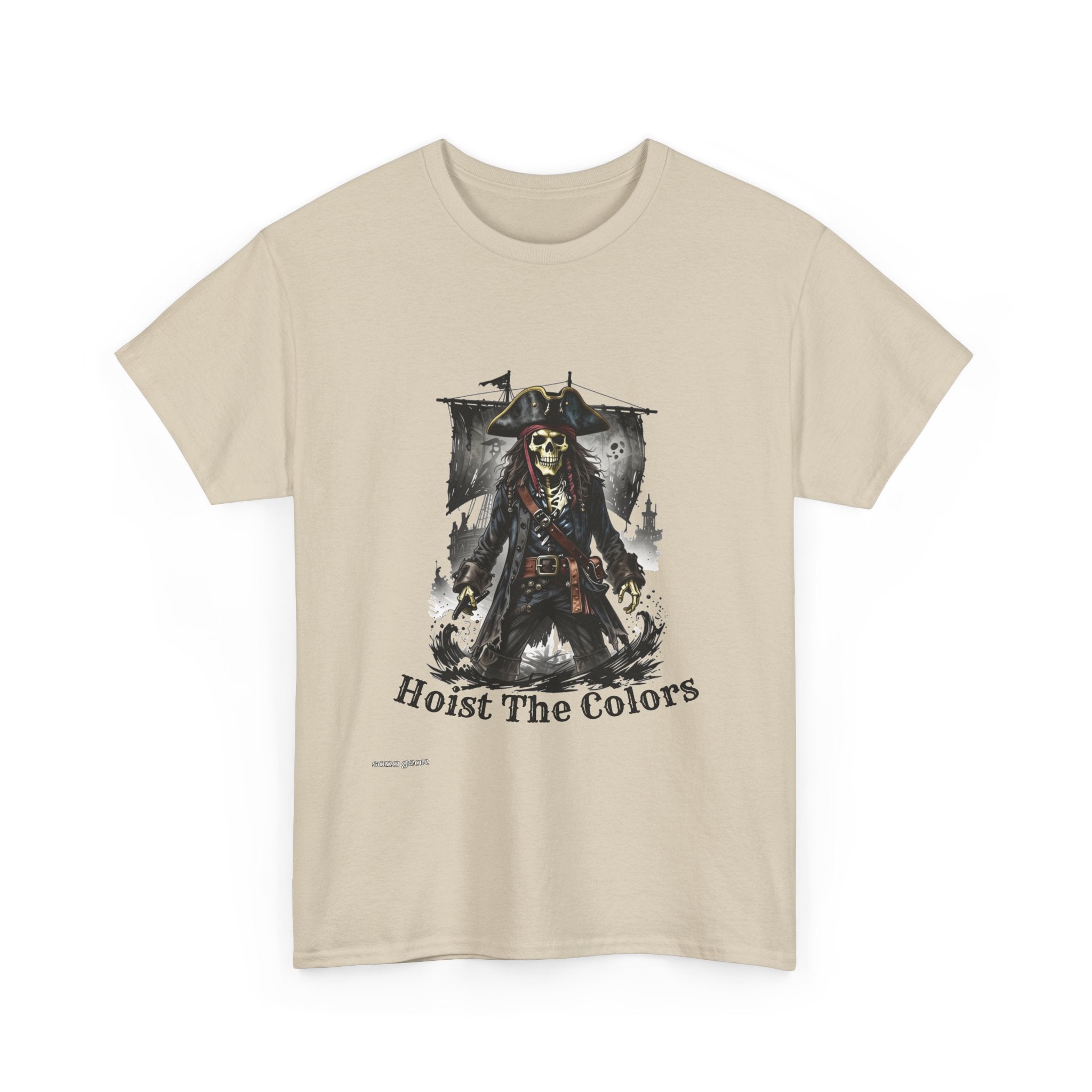 Pirate Skeleton with Flag Hoist The Colors Tee | Skull Captain Shirt