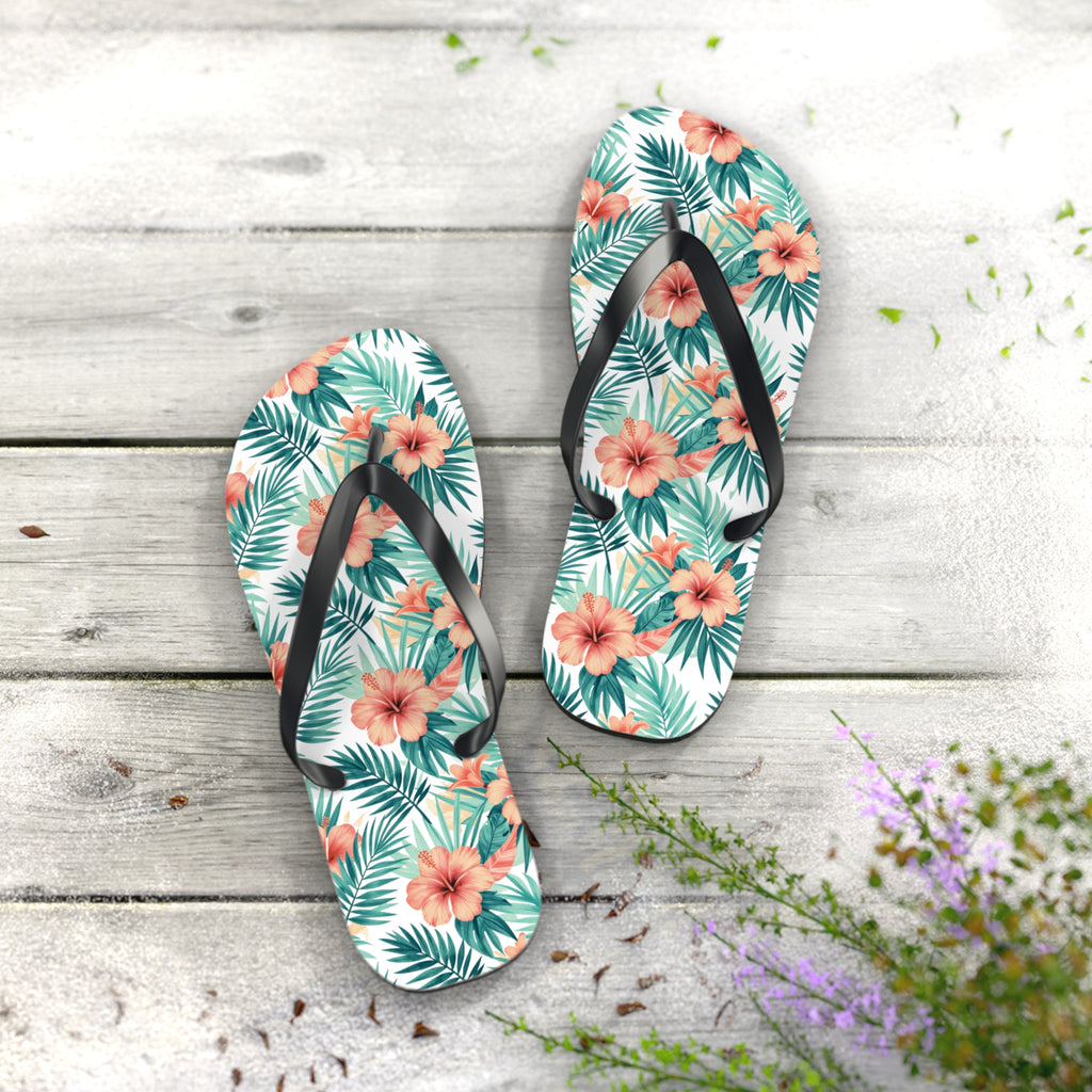 Tropical Hibiscus Flip Flops — Floral Palm Beach Sandals