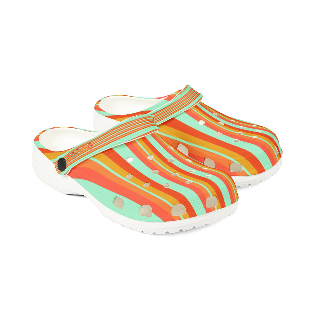Striped Summer Clogs — Colorful Orange & Mint EVA Foam Shoes