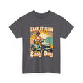 Take It Slow Easy Day Tee | Retro Lawn Mower Illustration