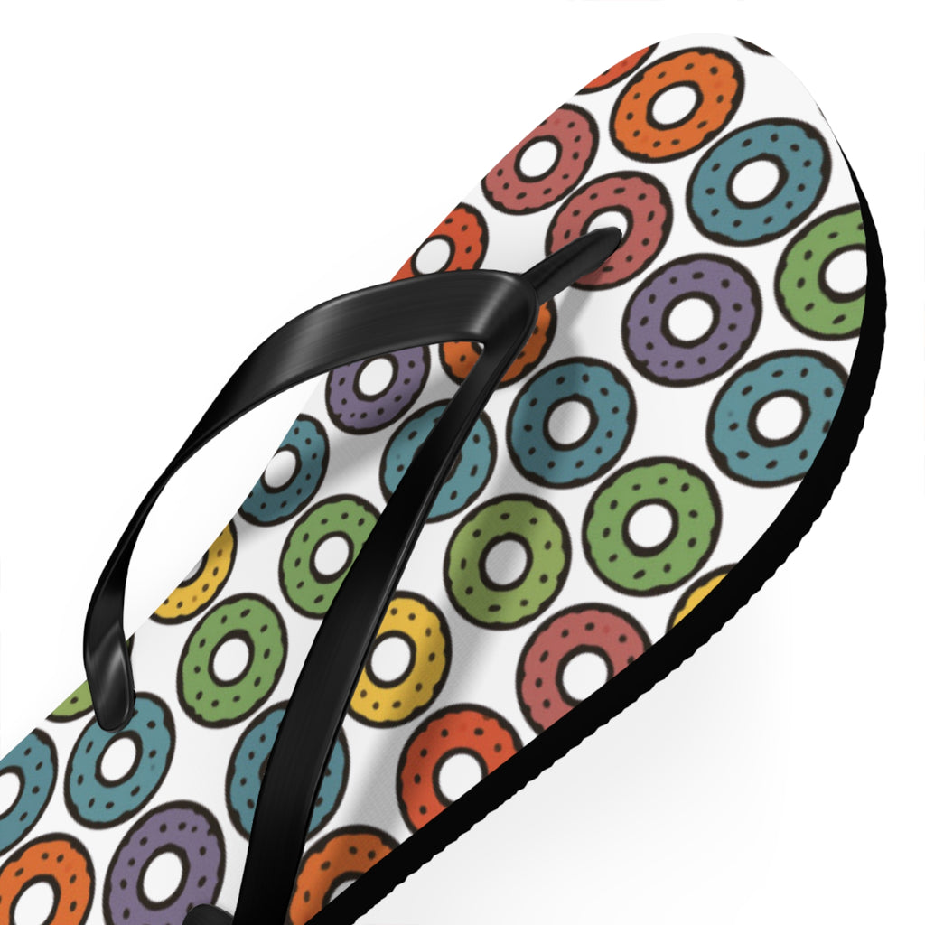 Donut Pattern Flip Flops — Colorful Retro Pool & Beach Sandals