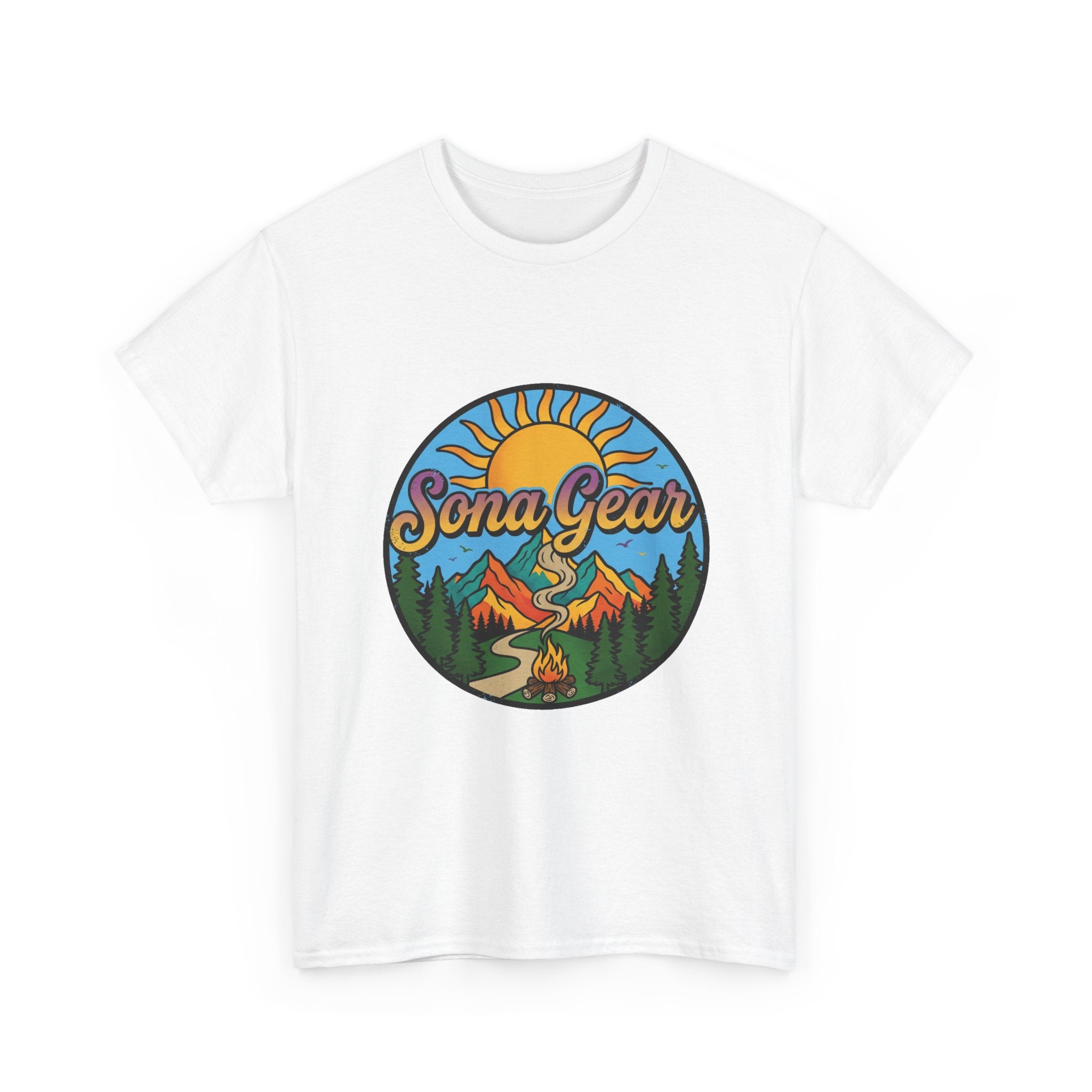 Sona Gear Mountain Campfire Logo Tee | Outdoor Adventure Graphic Shirt