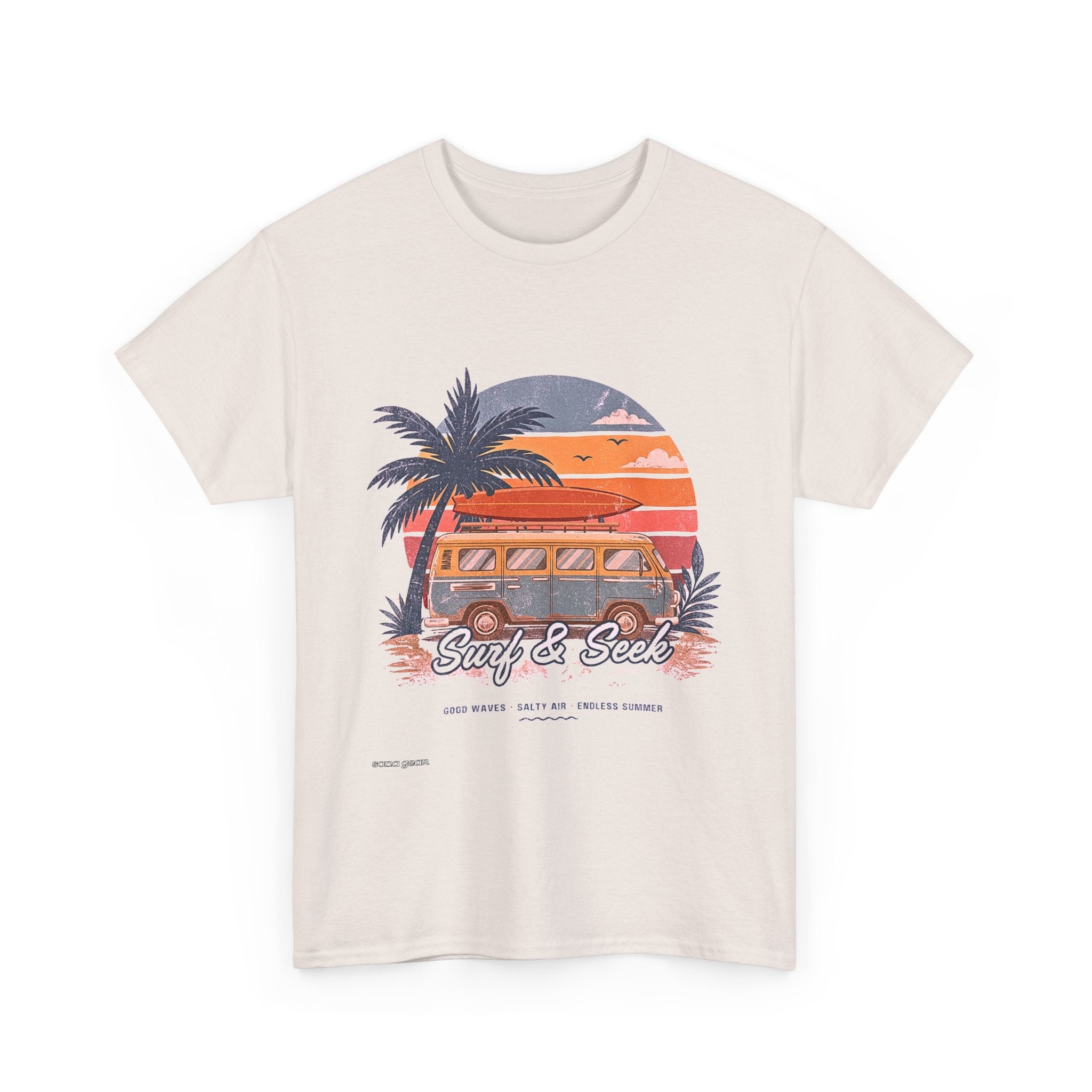 Surf & Seek Vintage Van T-Shirt — Retro Beach Sunset Tee