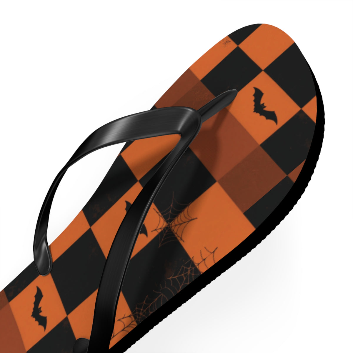Halloween Bat Checkerboard Flip Flops — Orange & Black Beach Sandals