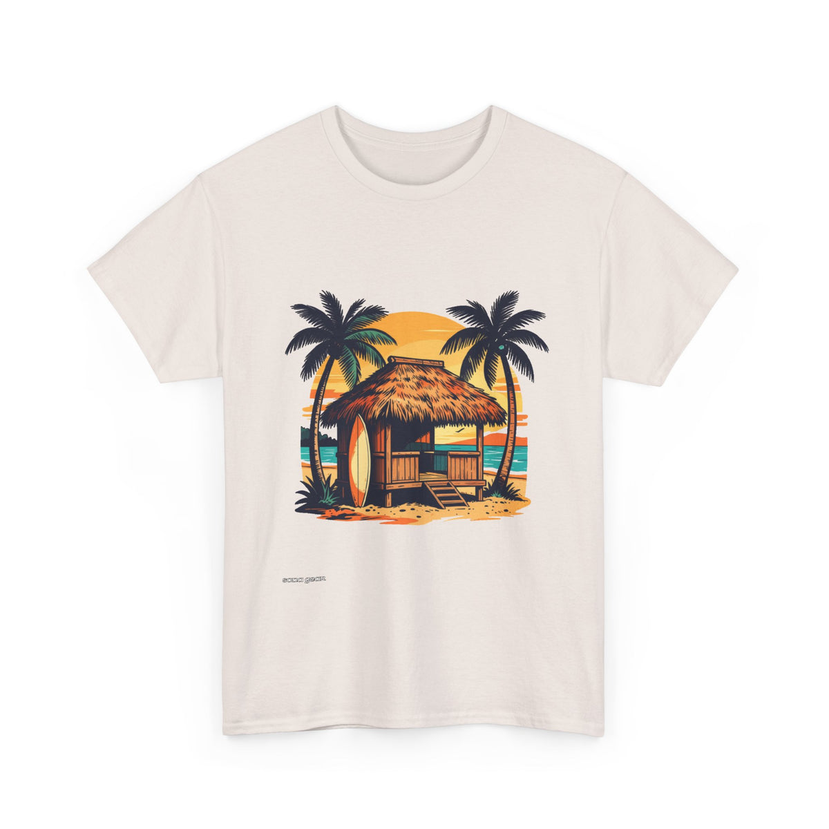 Tropical Beach Hut Tee | Surfboard Palm Trees Sunset