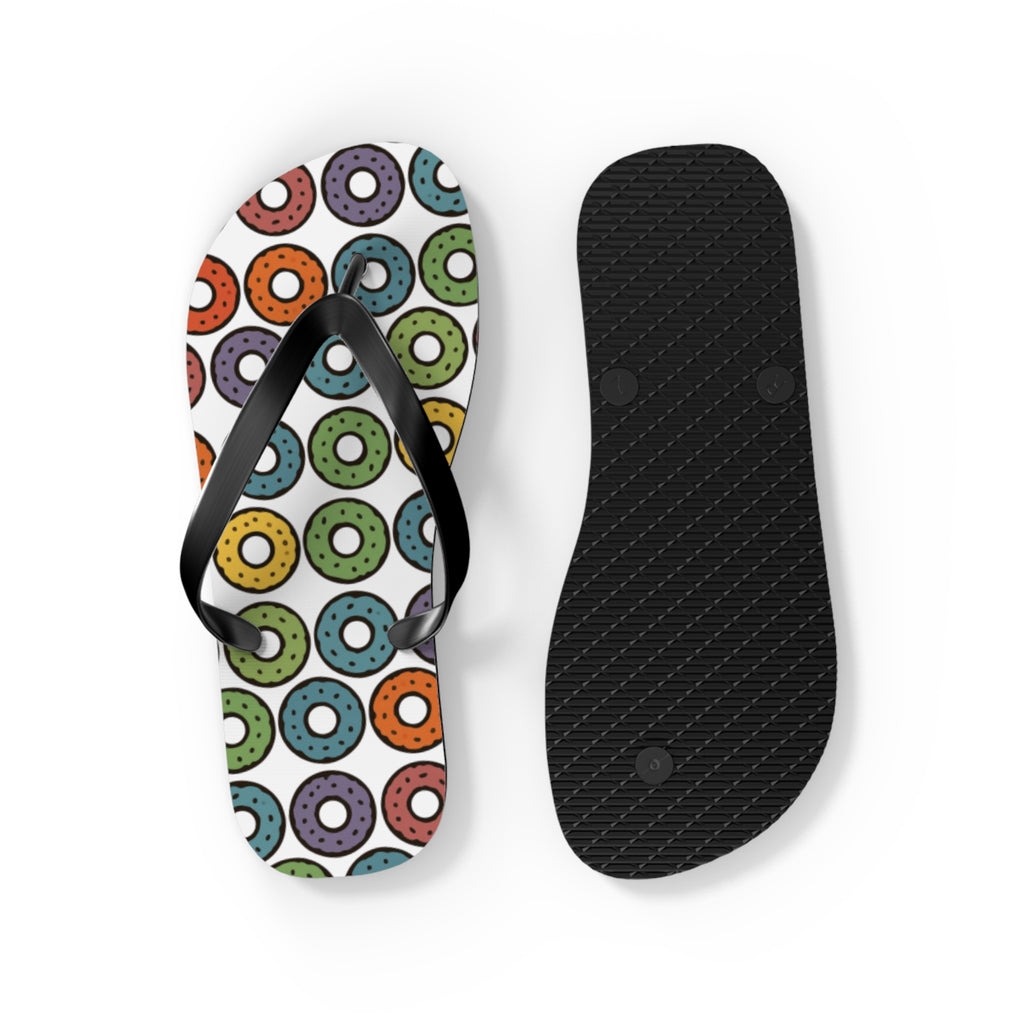 Donut Pattern Flip Flops — Colorful Retro Pool & Beach Sandals