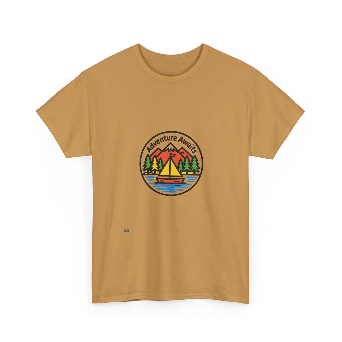 Adventure Awaits T-Shirt – Outdoor Camping Sailboat Patch Tee