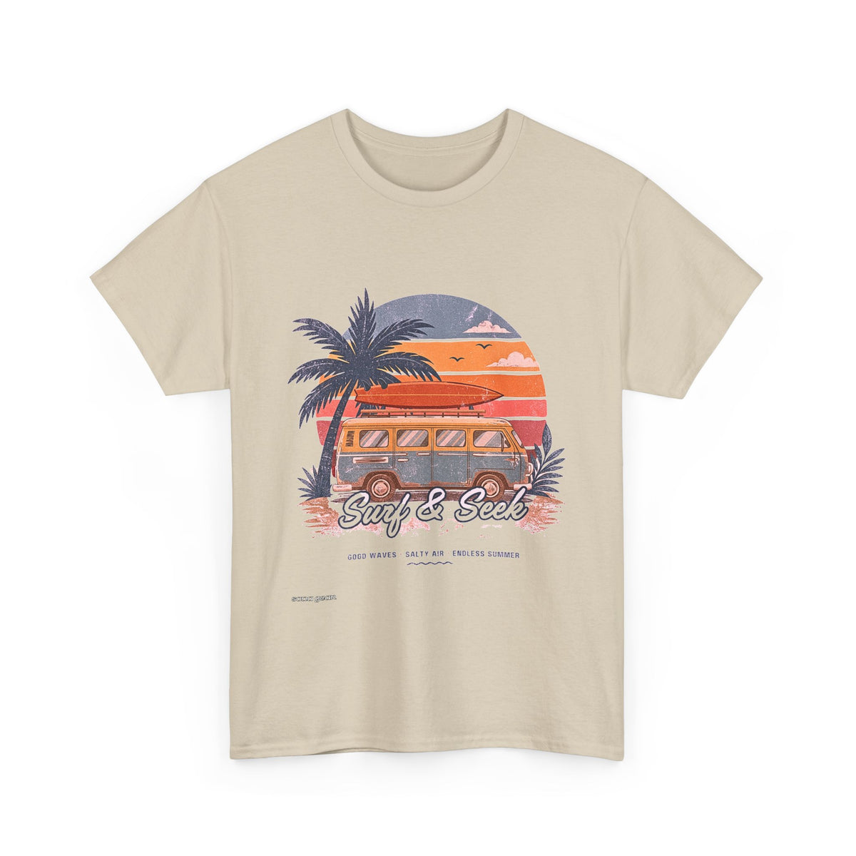 Surf & Seek Vintage Van T-Shirt — Retro Beach Sunset Tee