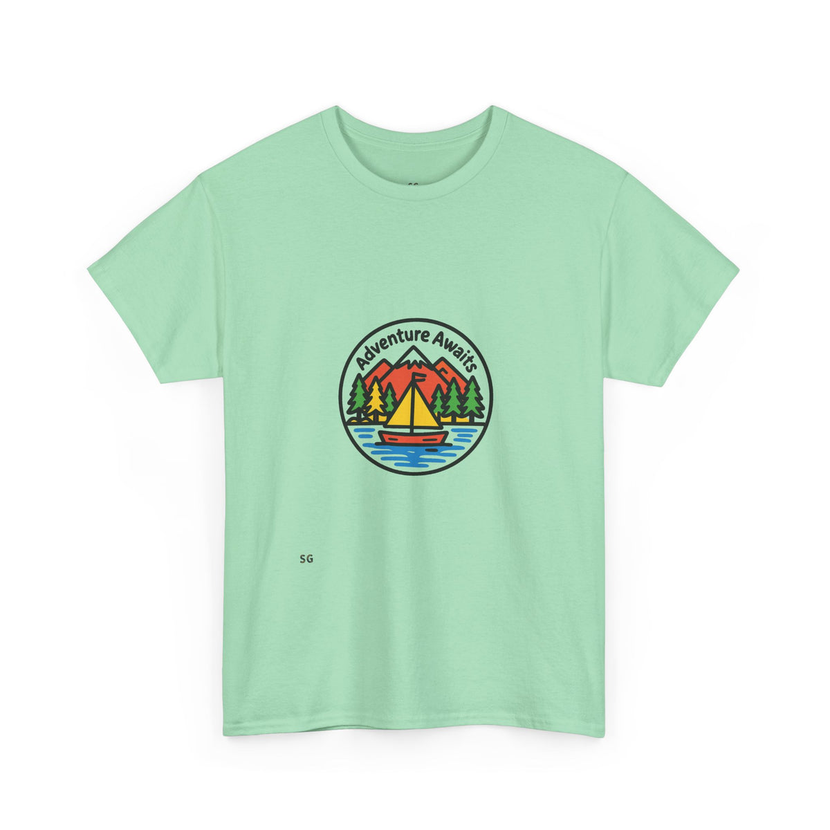 Adventure Awaits T-Shirt – Outdoor Camping Sailboat Patch Tee