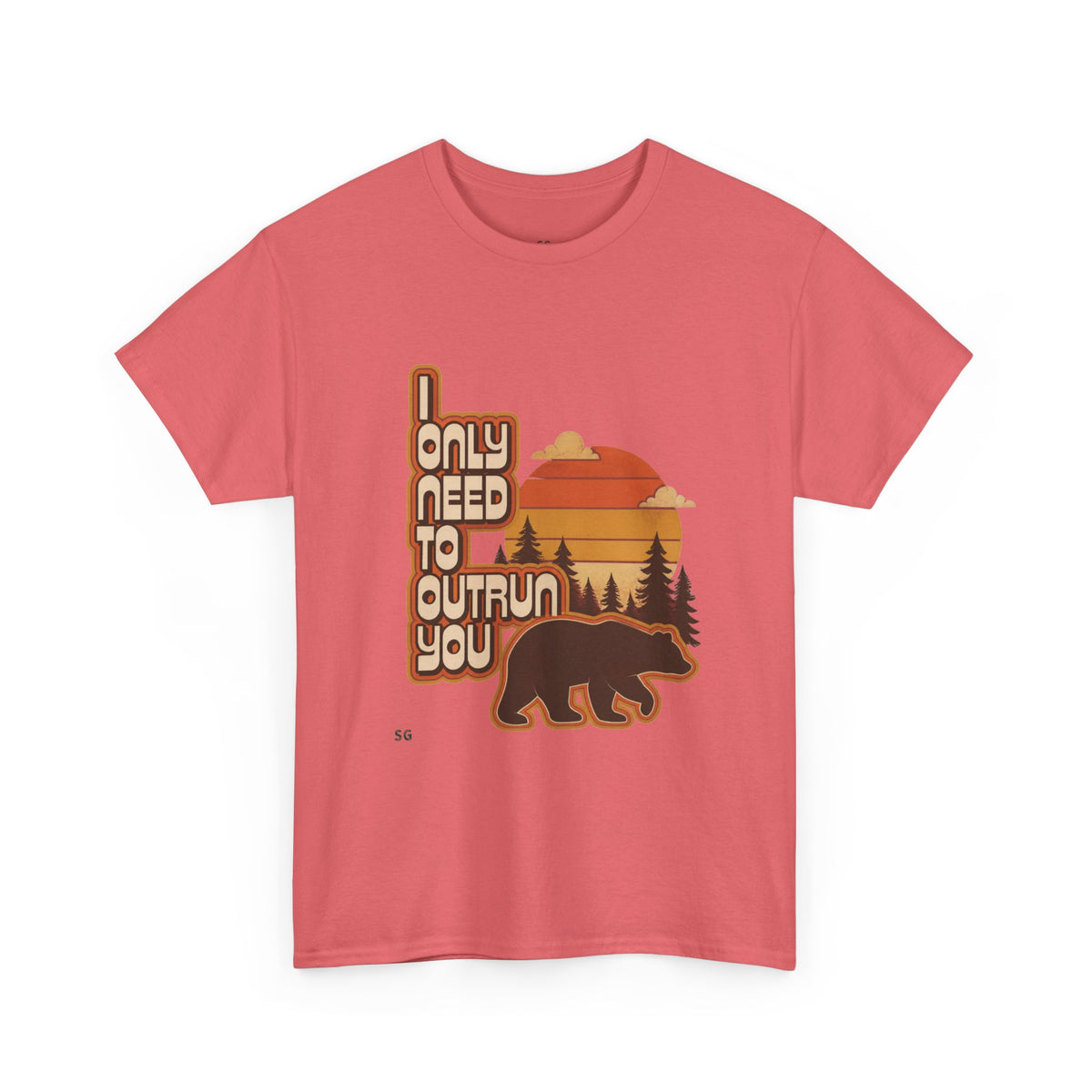 Bear Sunset Tee — "I Only Need to Outrun You" Retro Nature T-Shirt