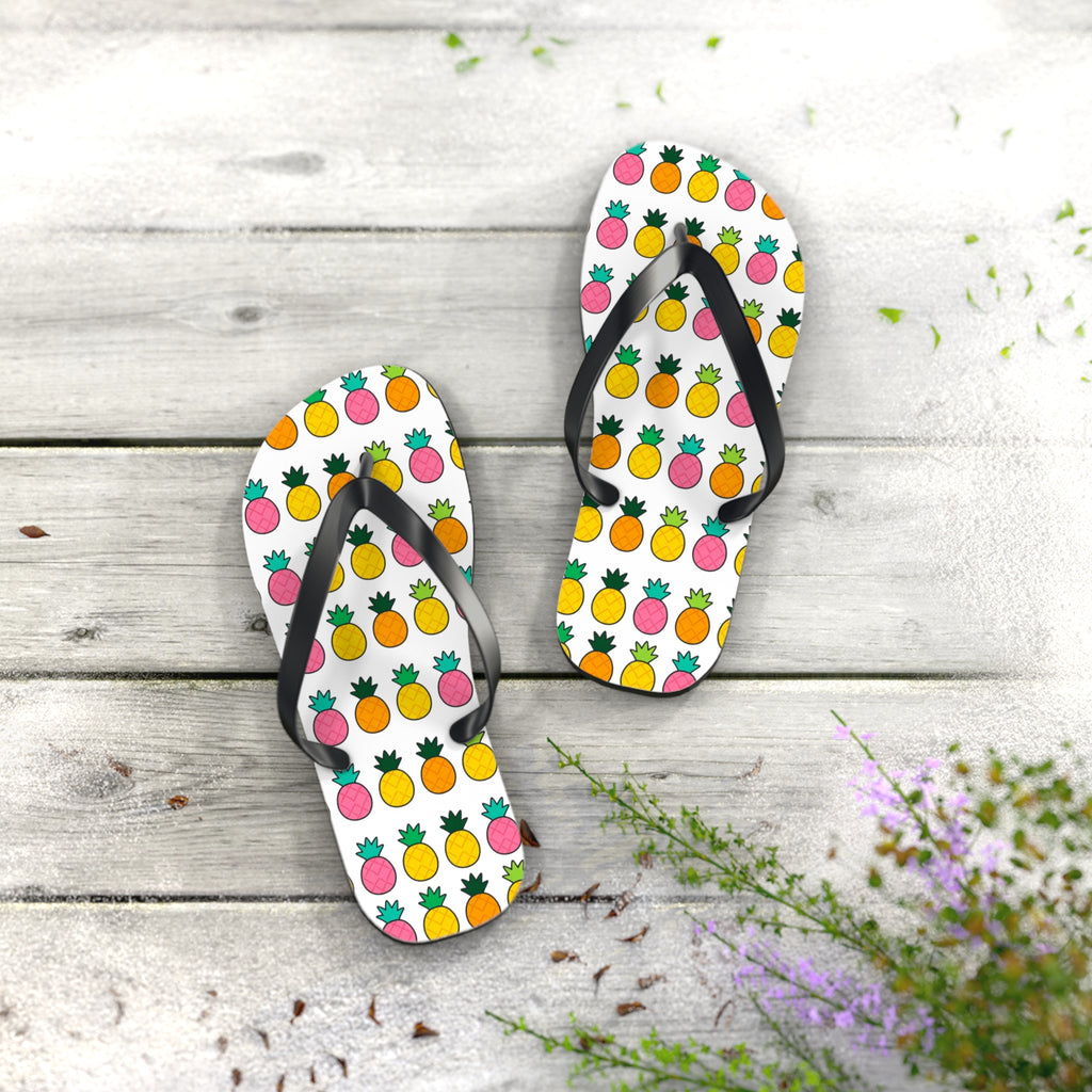 Pineapple Pattern Flip Flops — Colorful Tropical Beach Sandals