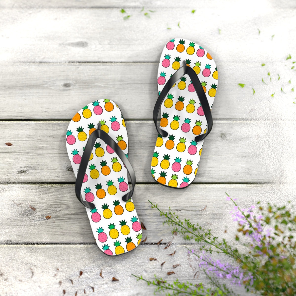 Pineapple Pattern Flip Flops — Colorful Tropical Beach Sandals