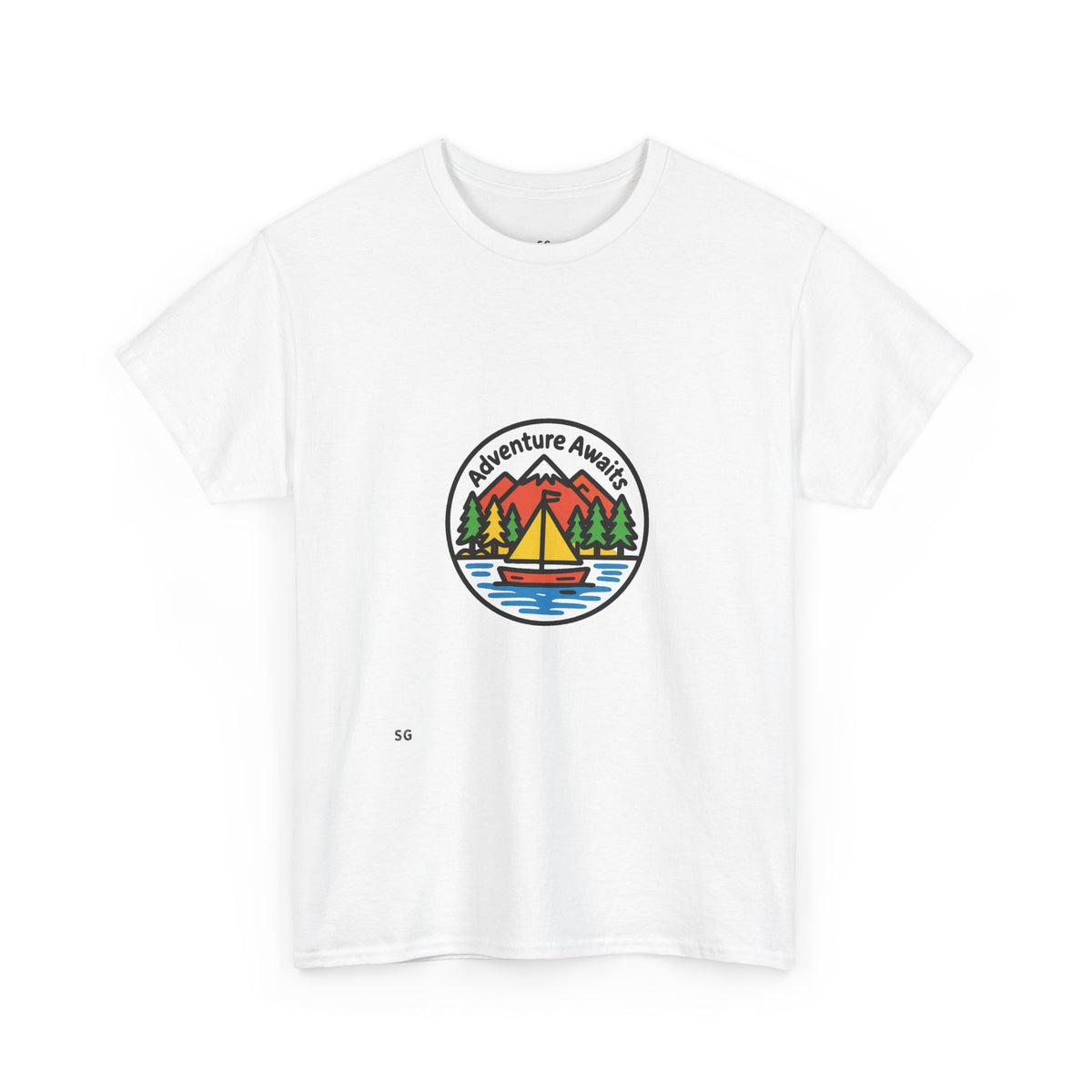 Adventure Awaits T-Shirt – Outdoor Camping Sailboat Patch Tee