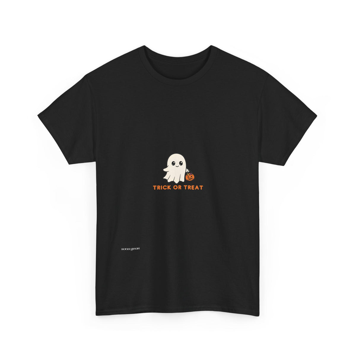 Ghost Trick-or-Treat T-Shirt — Cute Halloween Tee with Pumpkin Candy Bag