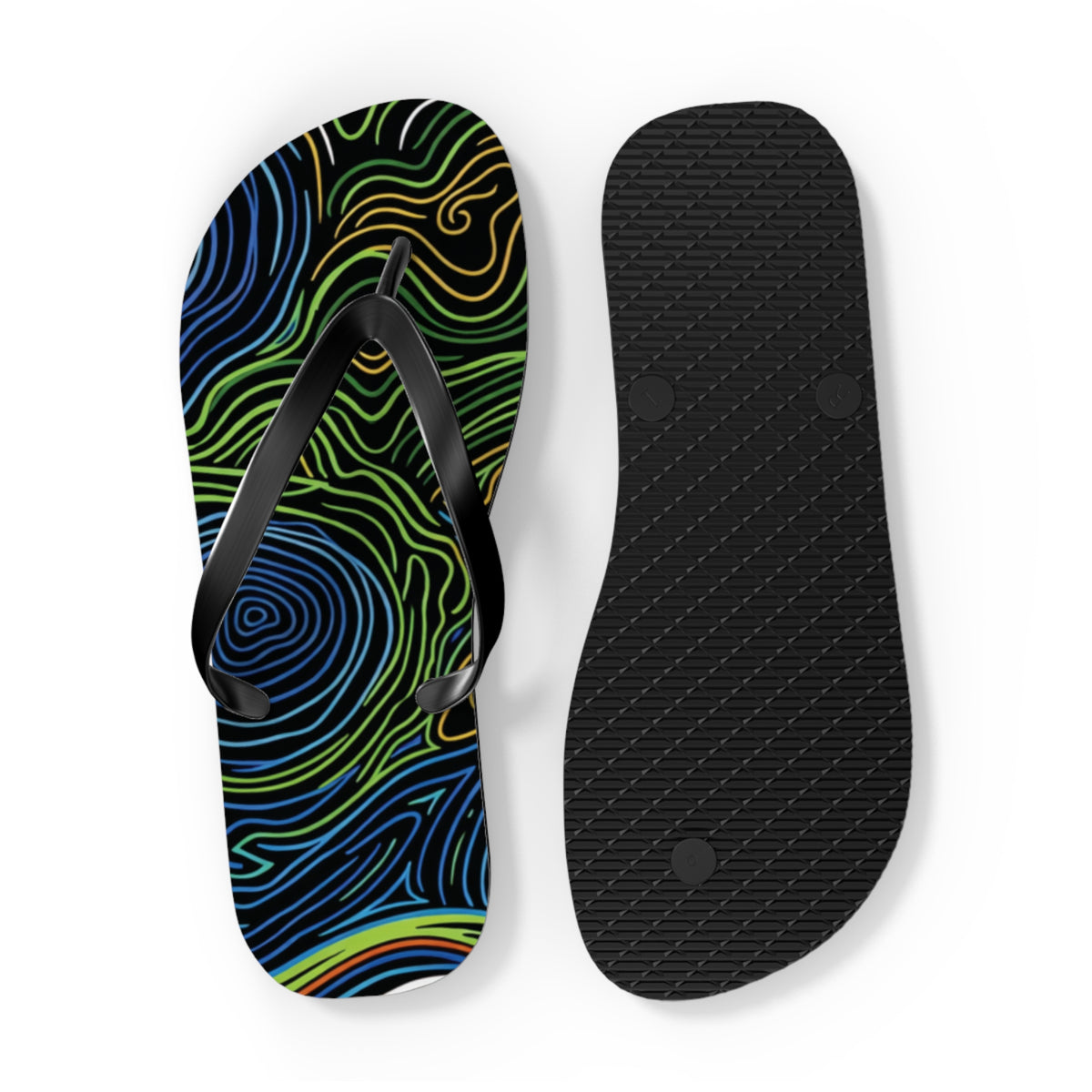 Psychedelic Swirl Flip Flops — Tropical Abstract Beach Sandals