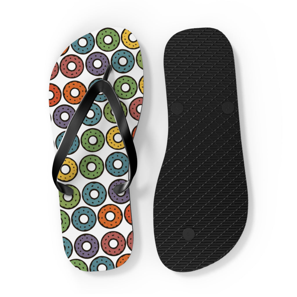 Donut Pattern Flip Flops — Colorful Retro Pool & Beach Sandals