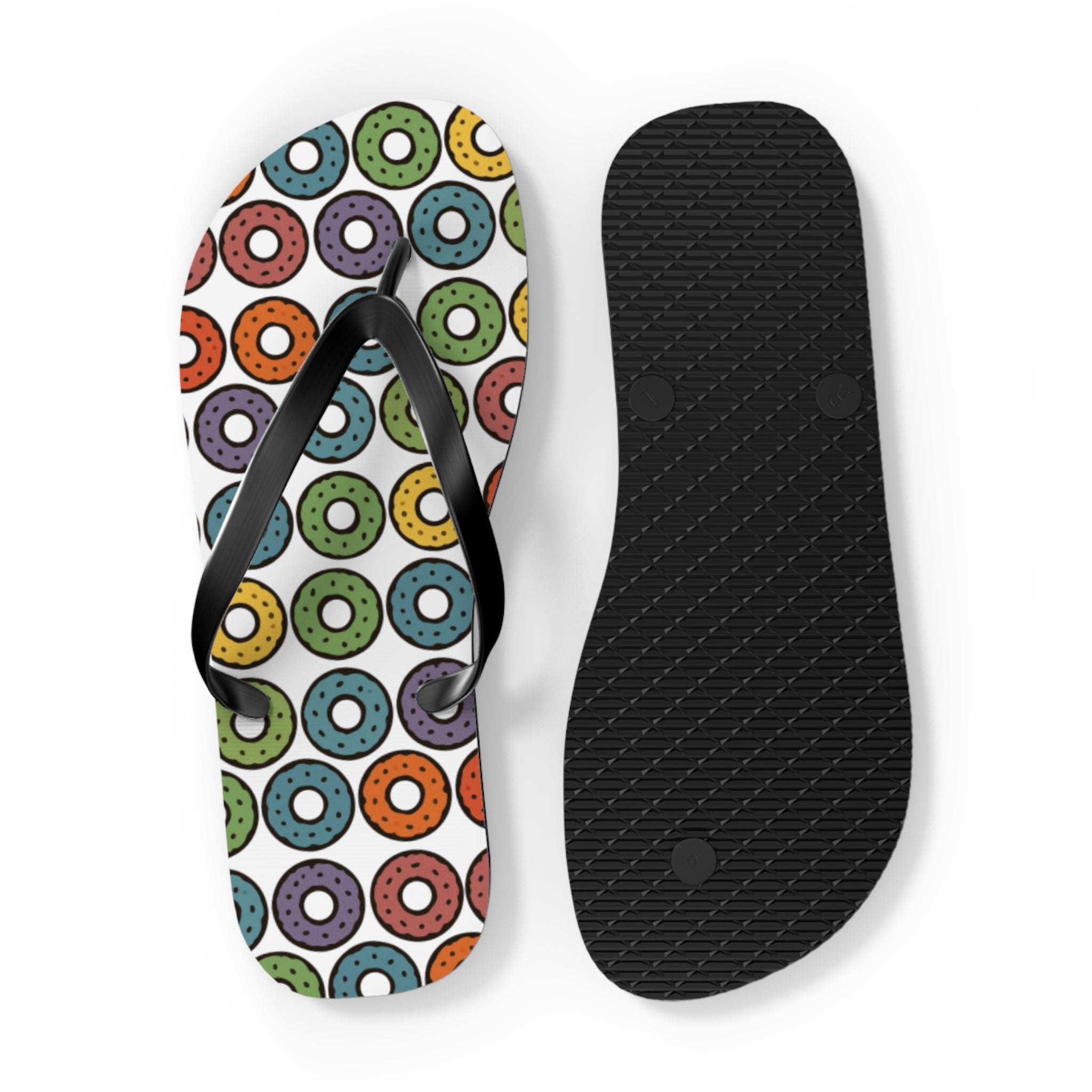 Donut Pattern Flip Flops — Colorful Retro Pool & Beach Sandals