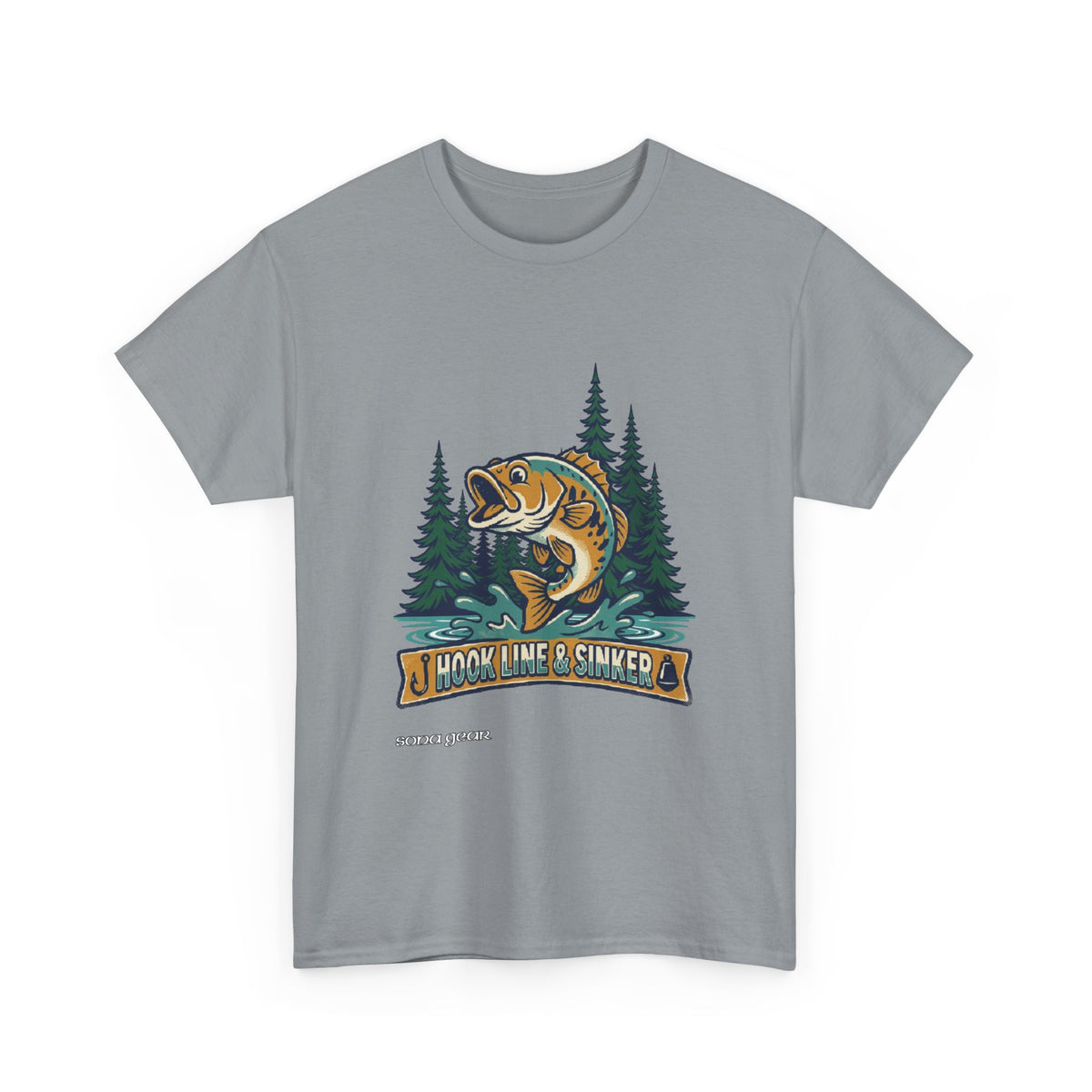 Hook Line & Sinker Fish Design Tee | Fishing Bass River Trees Outdoors