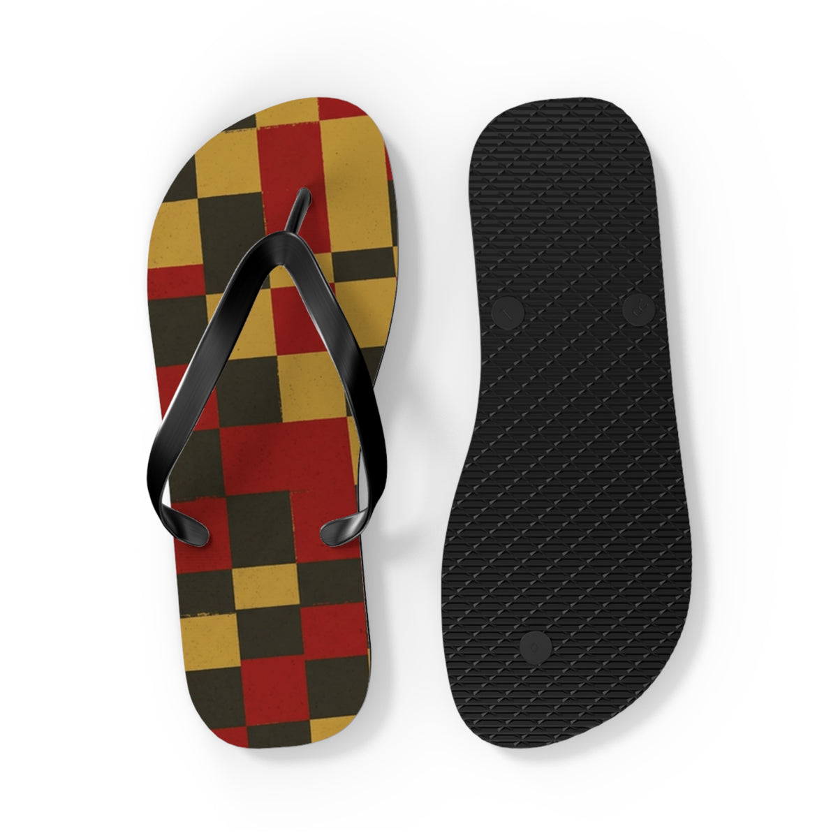 Checkerboard Flip Flops – Retro Red, Mustard & Olive Summer Sandals