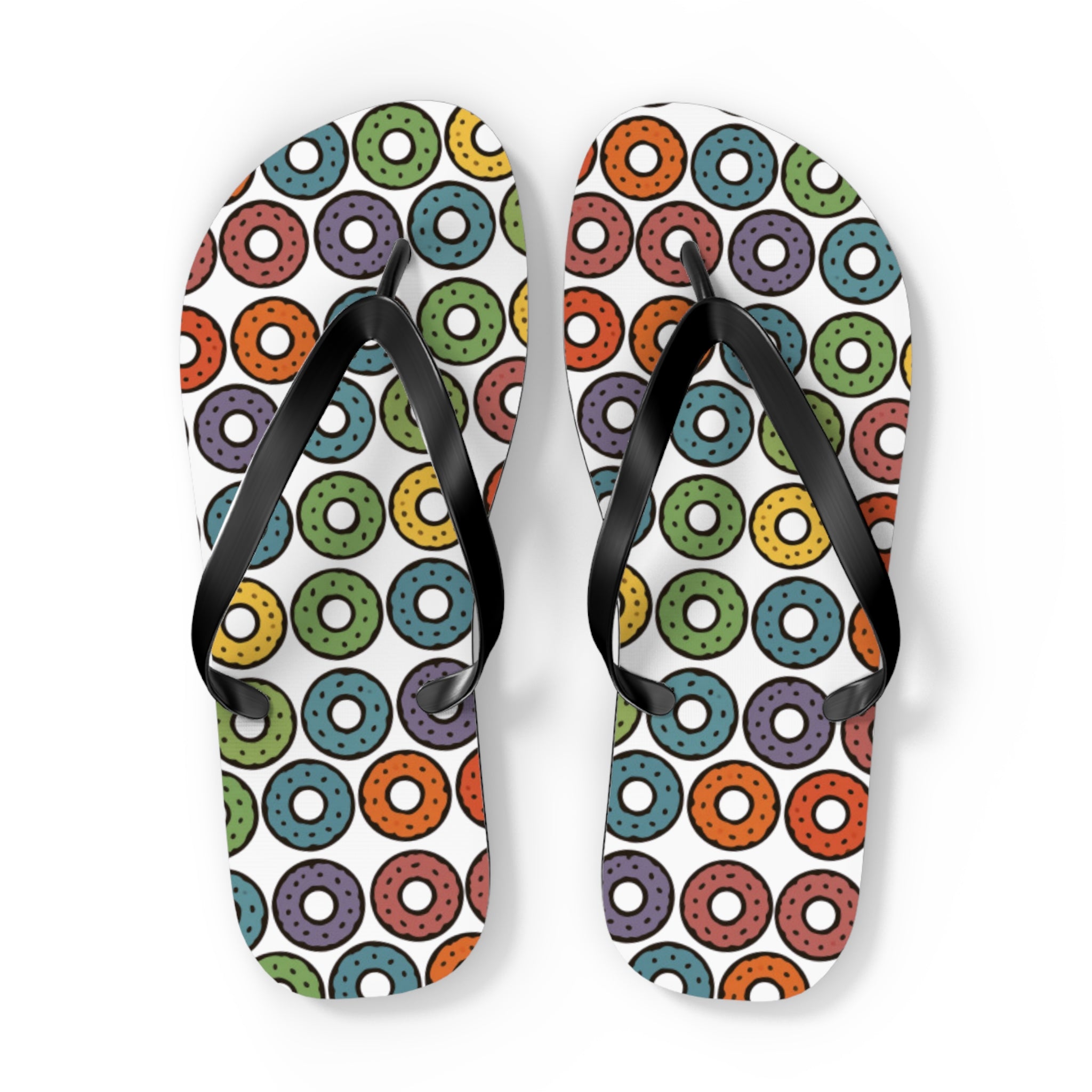 Donut Pattern Flip Flops — Colorful Retro Pool & Beach Sandals