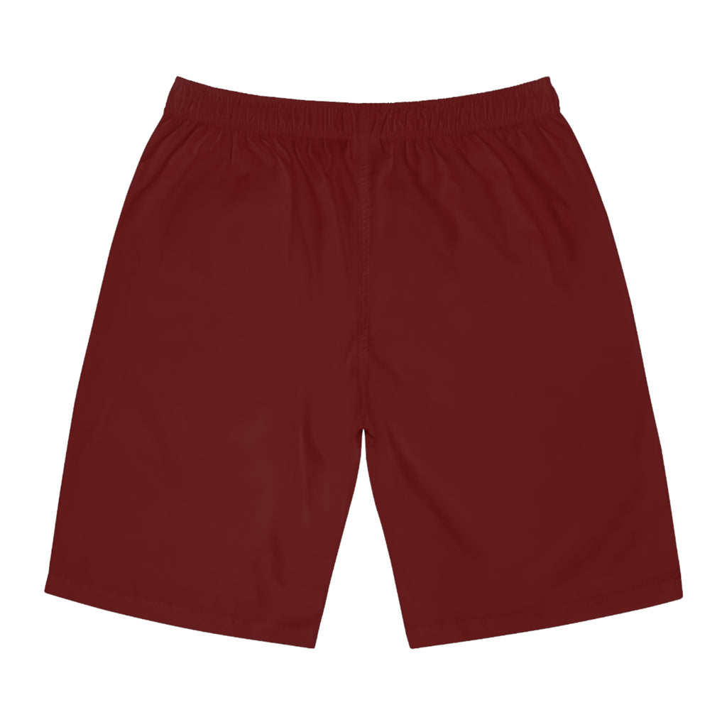 Retro Stripe Board Shorts — Men's Maroon Surf Trunks