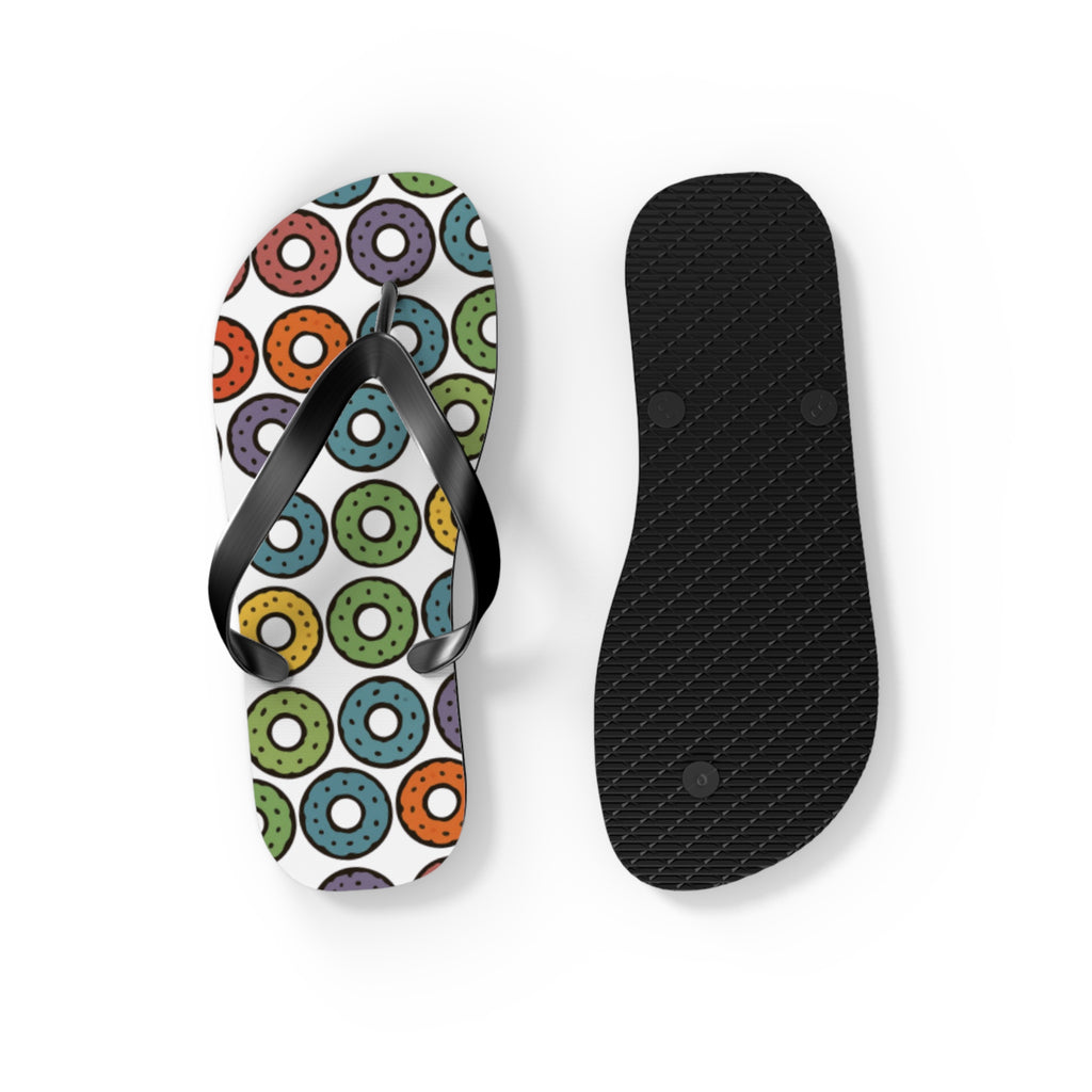 Donut Pattern Flip Flops — Colorful Retro Pool & Beach Sandals