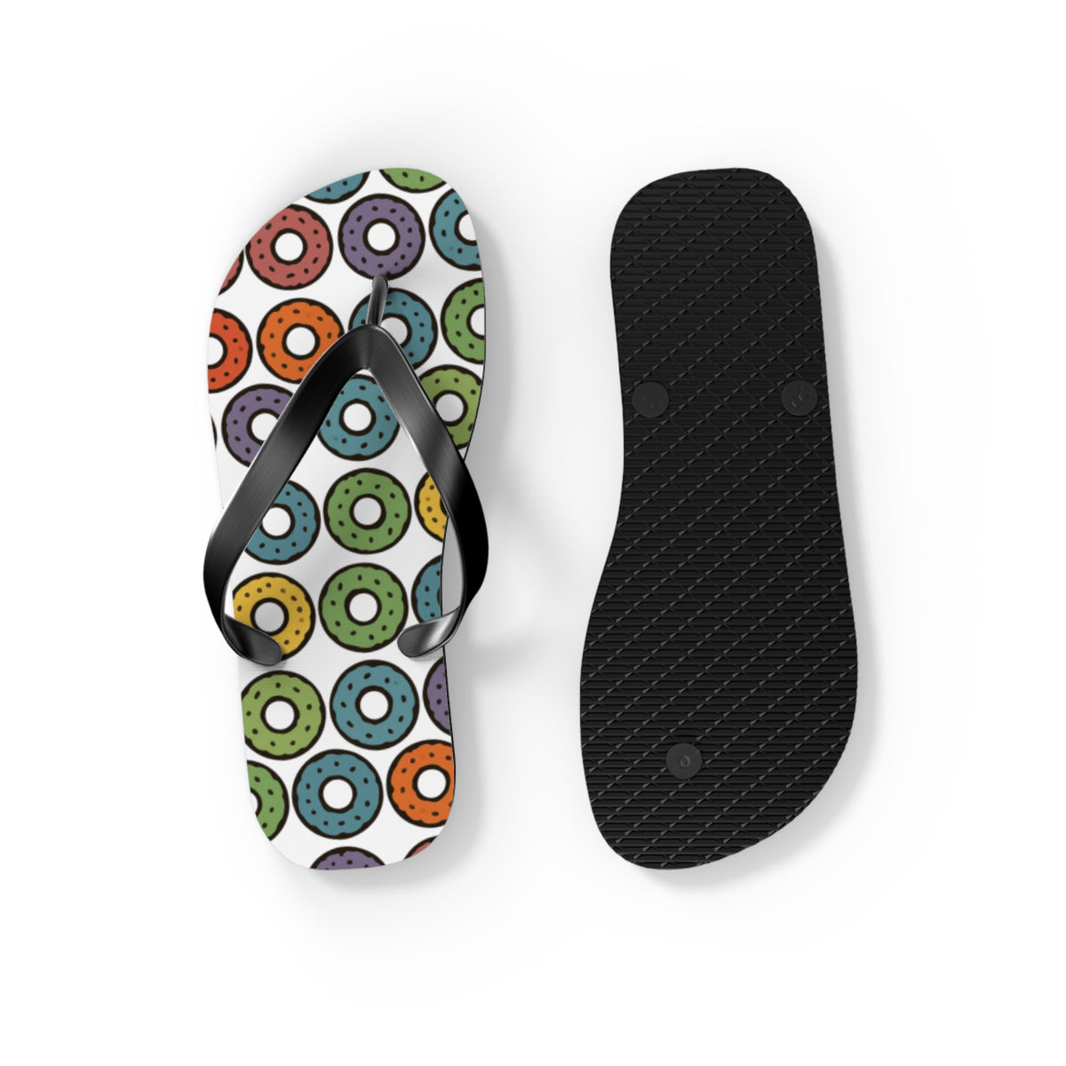 Donut Pattern Flip Flops — Colorful Retro Pool & Beach Sandals