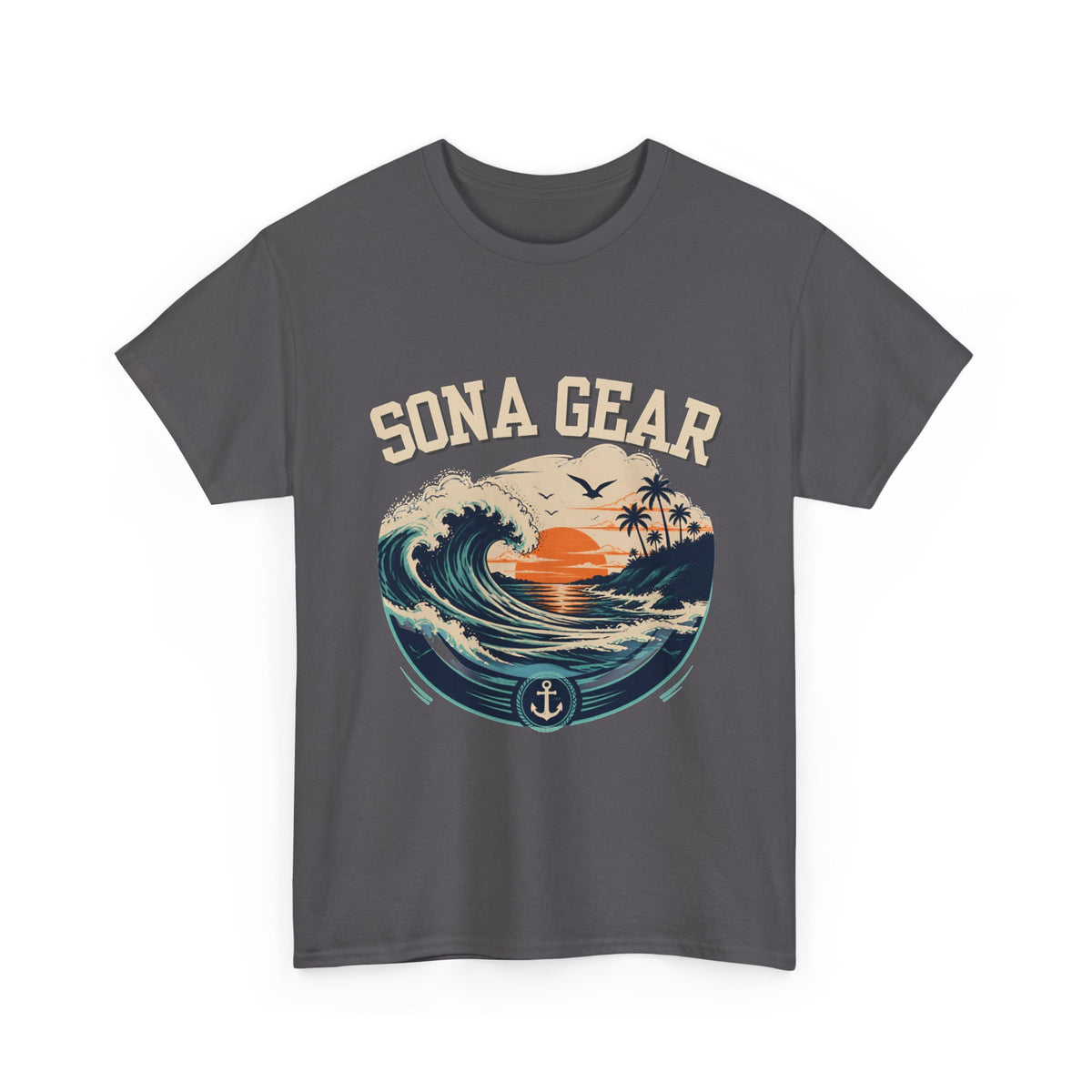 Sunset Wave Anchor graphic Tee | Sona Gear nautical surf shirt