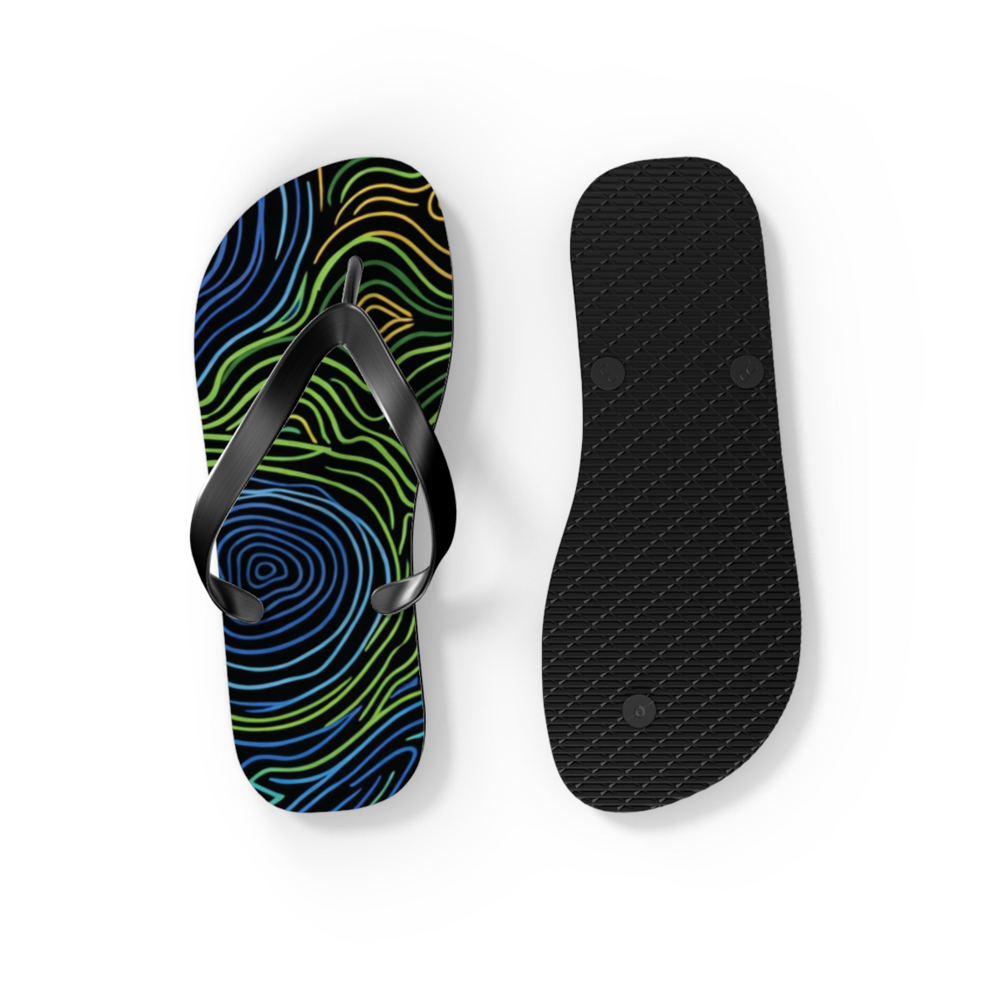Psychedelic Swirl Flip Flops — Tropical Abstract Beach Sandals