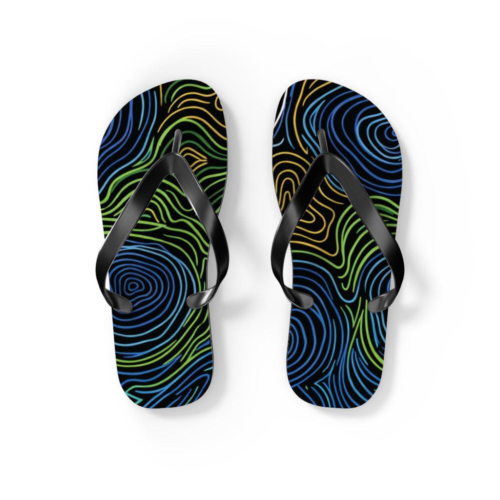 Psychedelic Swirl Flip Flops — Tropical Abstract Beach Sandals