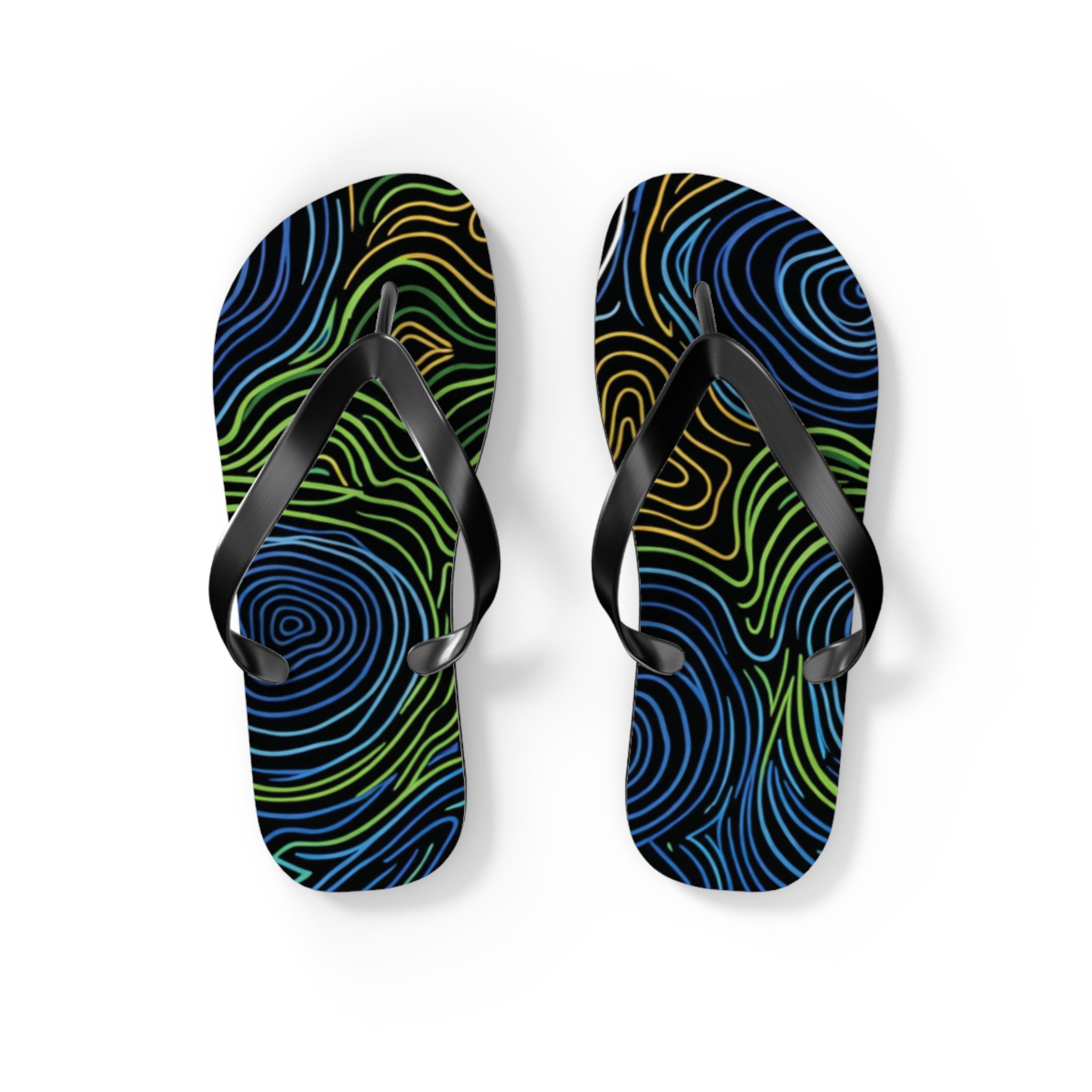 Psychedelic Swirl Flip Flops — Tropical Abstract Beach Sandals