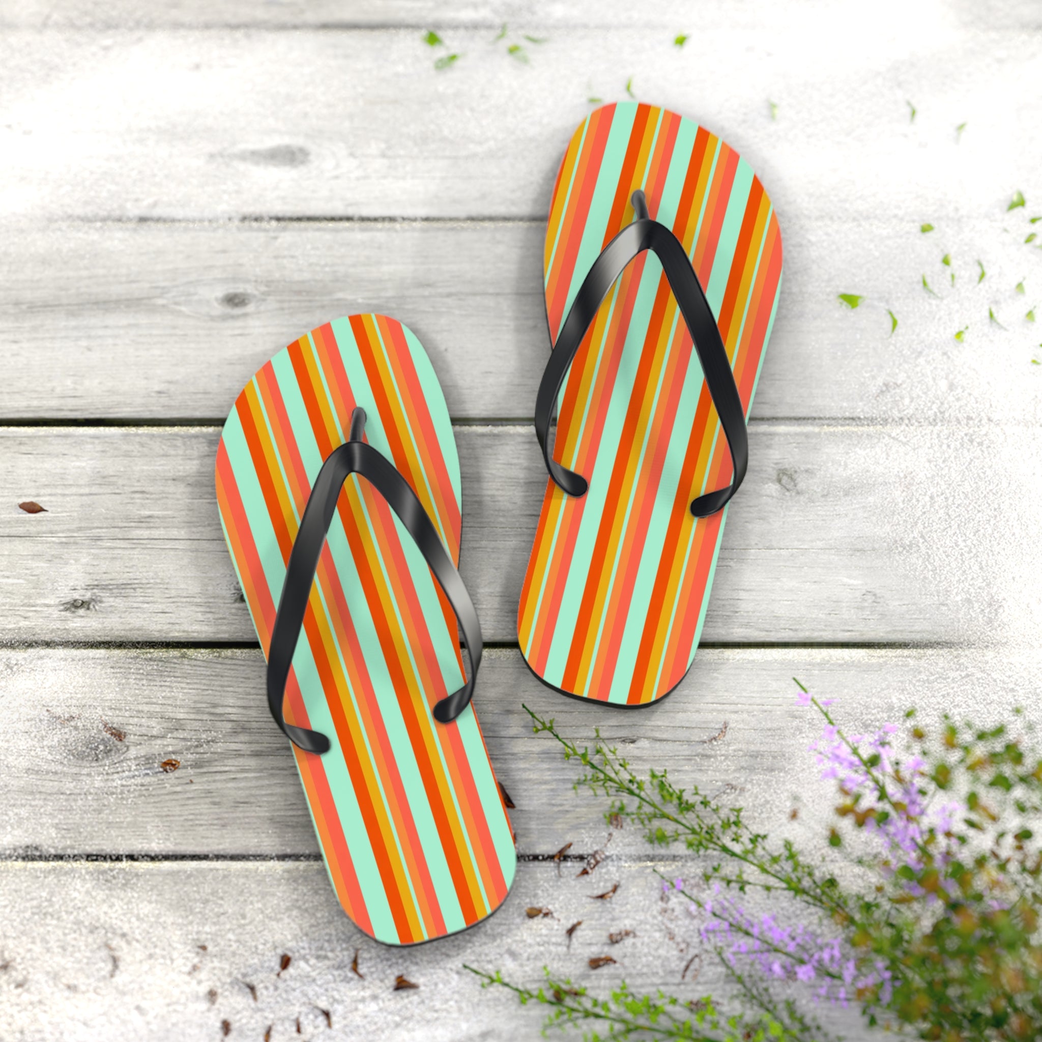 Retro Stripe Flip Flops – Colorful Beach Sandals