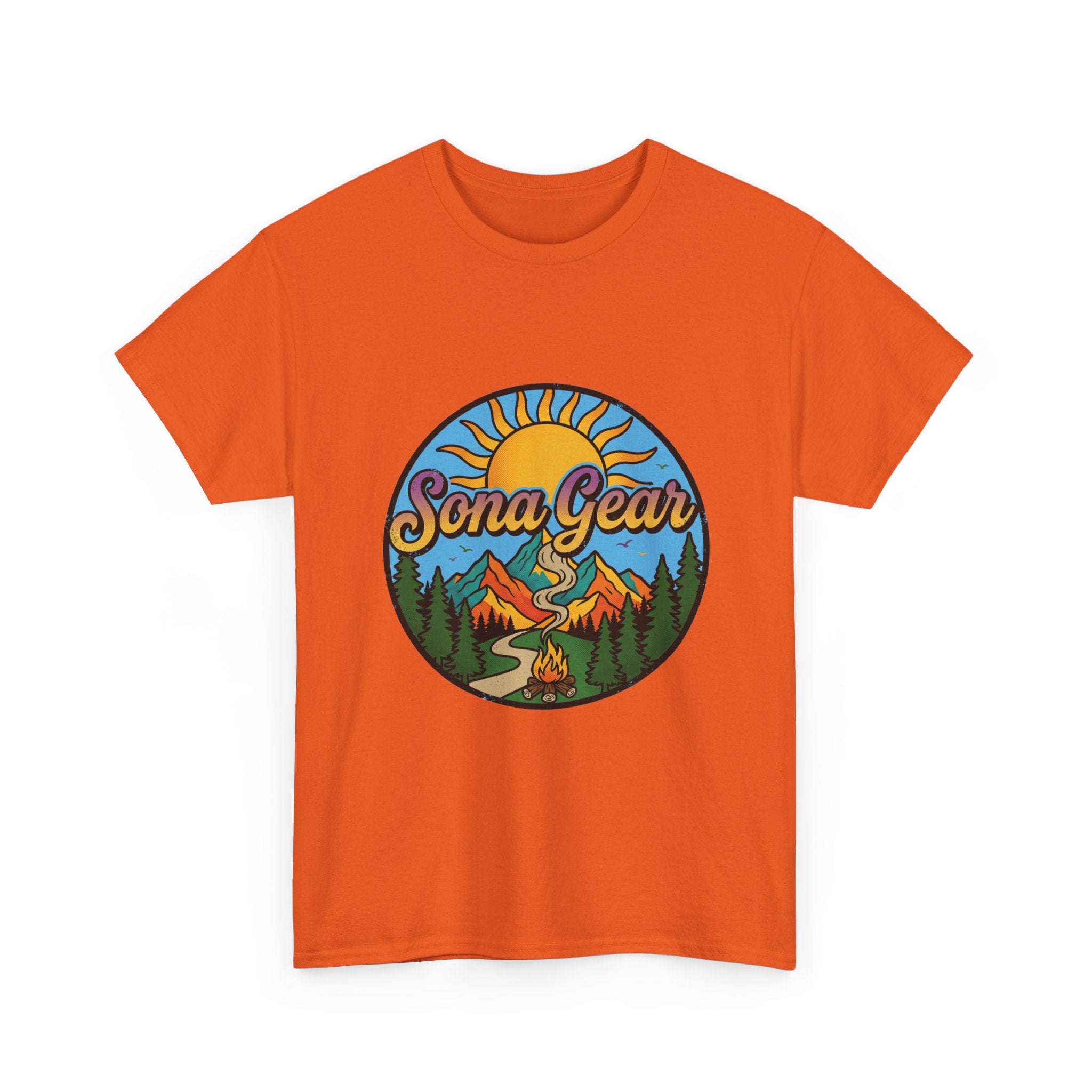 Sona Gear Mountain Campfire Logo Tee | Outdoor Adventure Graphic Shirt