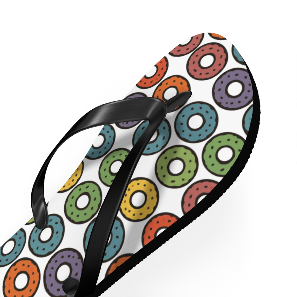 Donut Pattern Flip Flops — Colorful Retro Pool & Beach Sandals