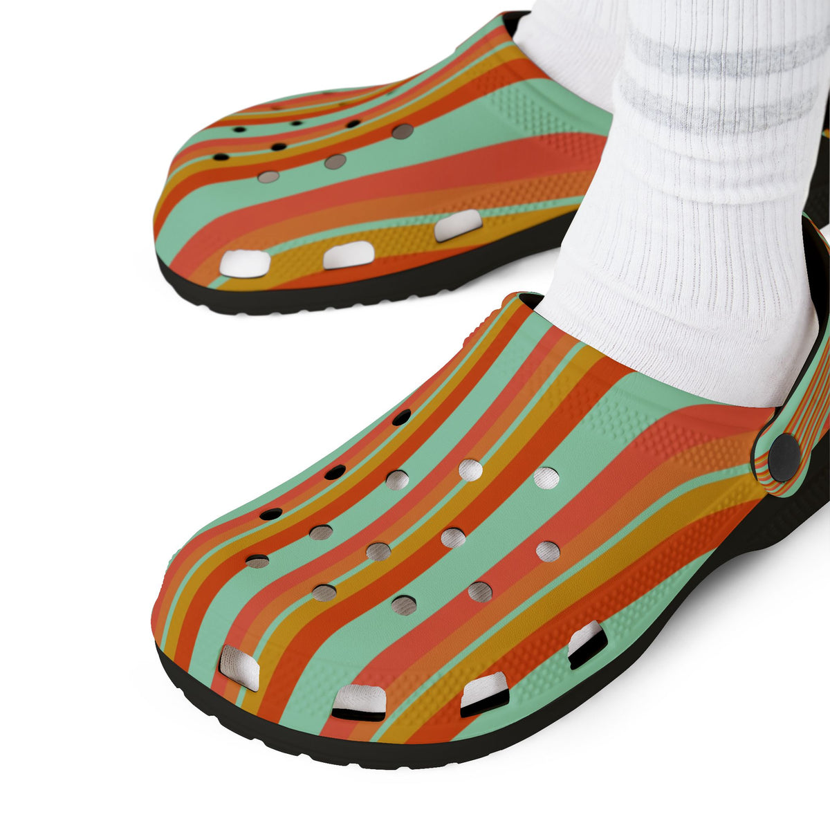 Striped Summer Clogs — Colorful Orange & Mint EVA Foam Shoes