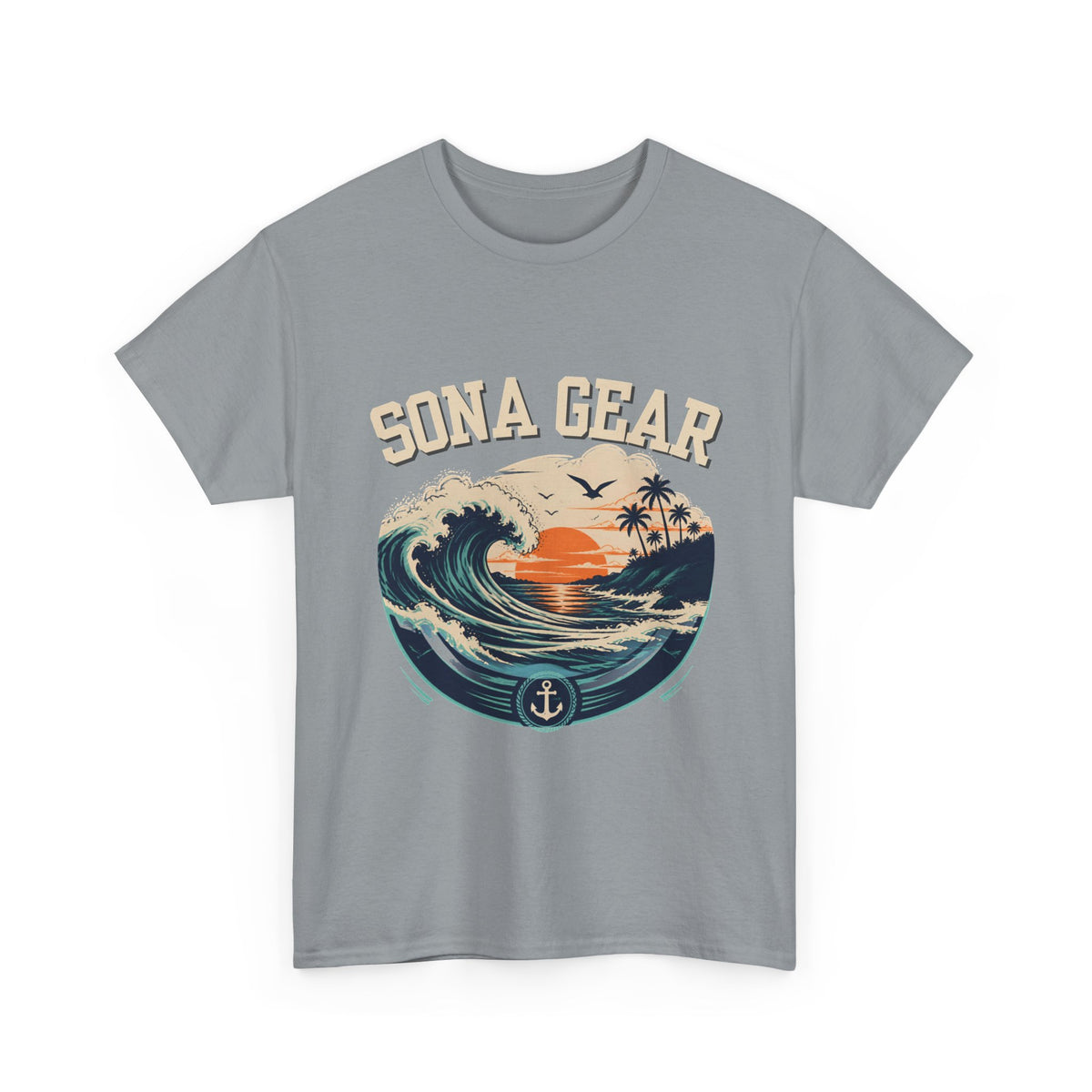 Sunset Wave Anchor graphic Tee | Sona Gear nautical surf shirt