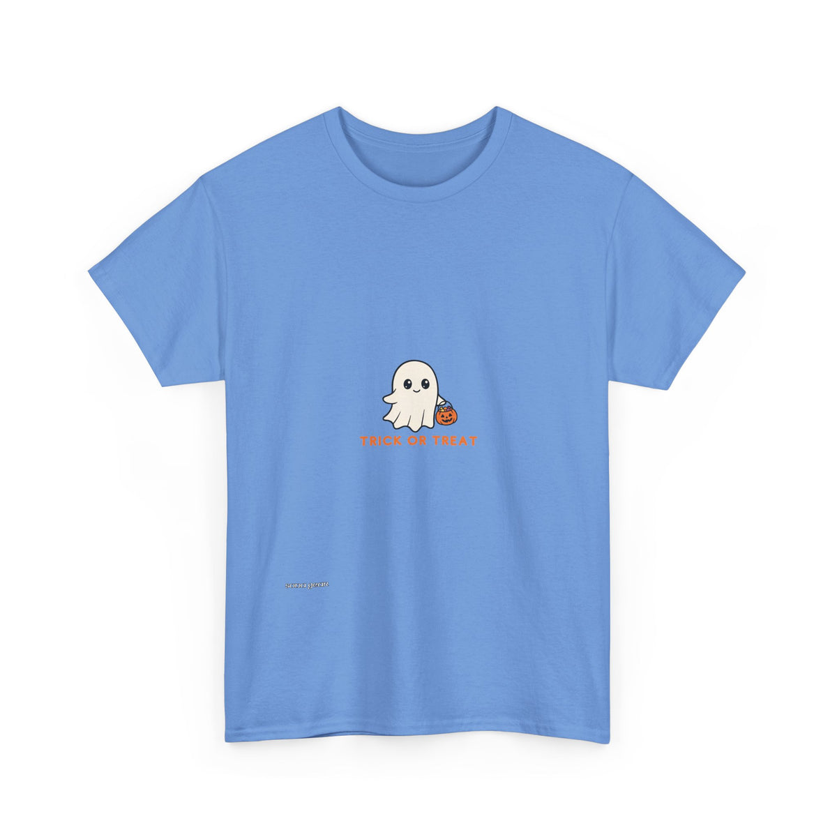 Ghost Trick-or-Treat T-Shirt — Cute Halloween Tee with Pumpkin Candy Bag