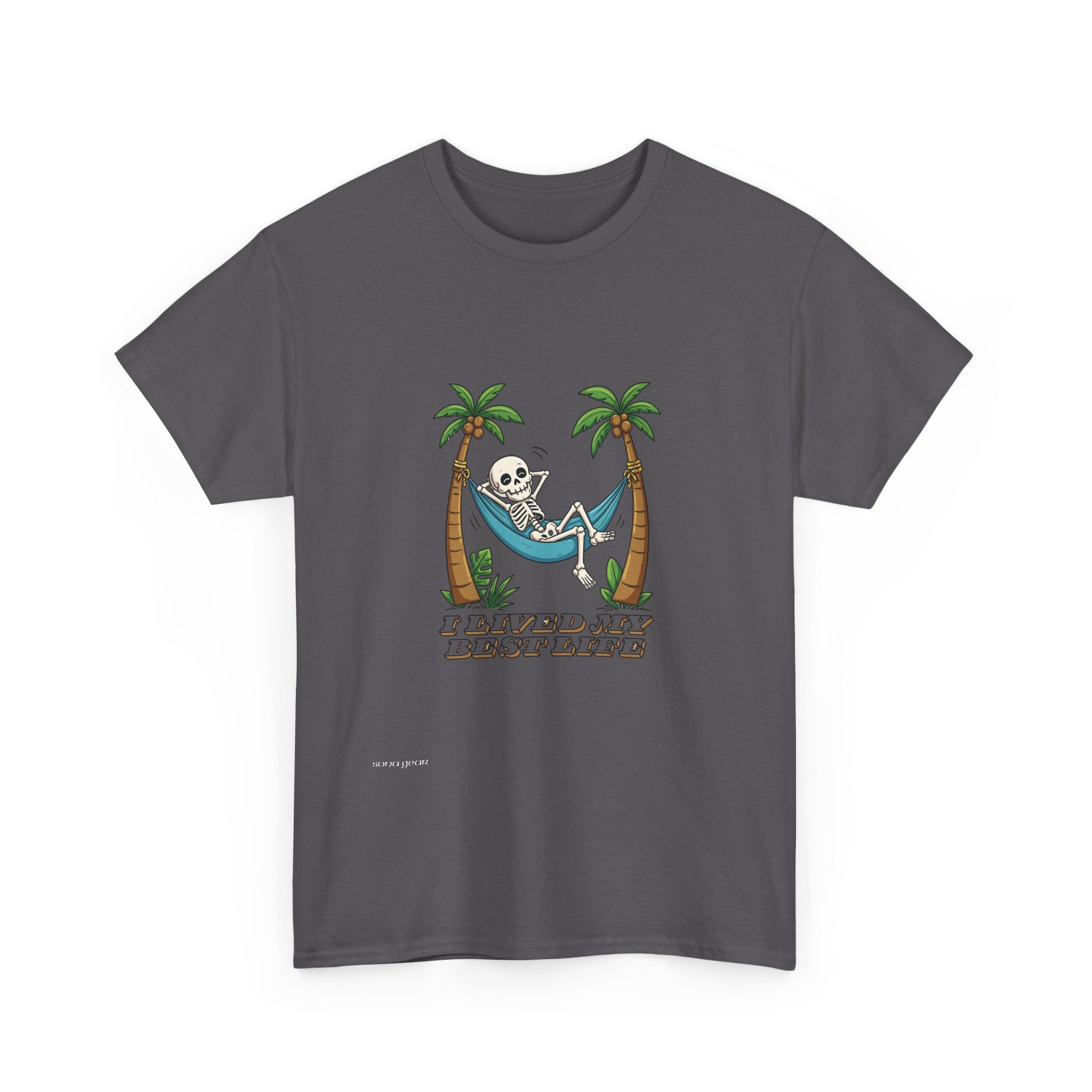 Skull Relaxing in Hammock T-Shirt — "I Served My Duty Now I Rest" Tropical Veteran Tee