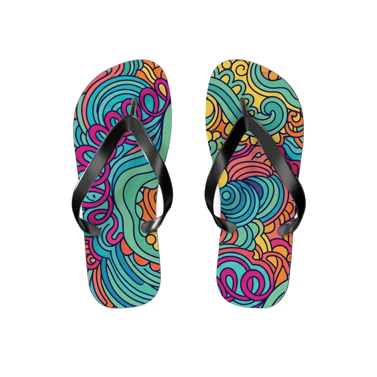 Colorful Swirl Flip Flops — Vibrant Abstract Beach Sandals